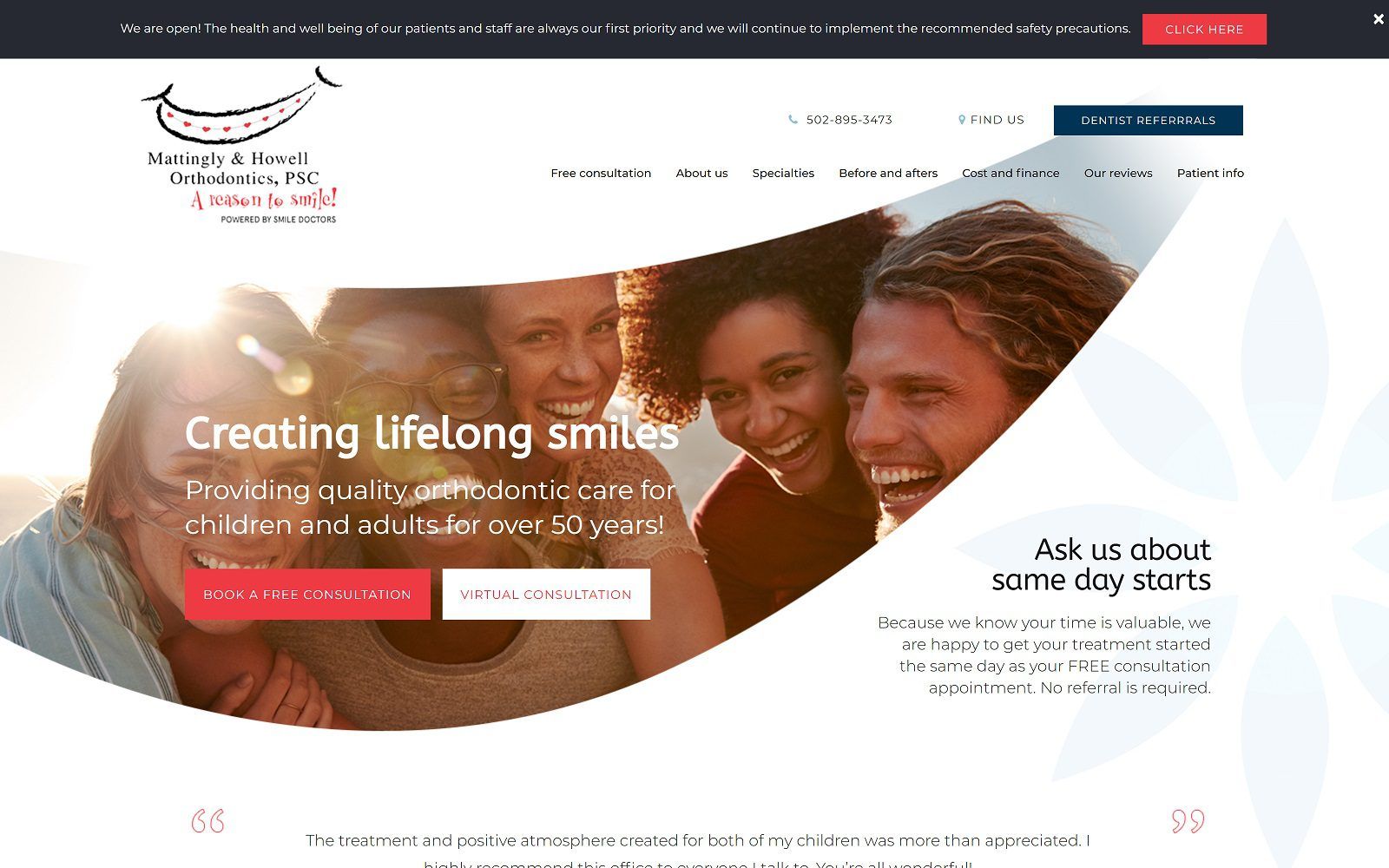The screenshot of mattingly & howell orthodontics, psc website