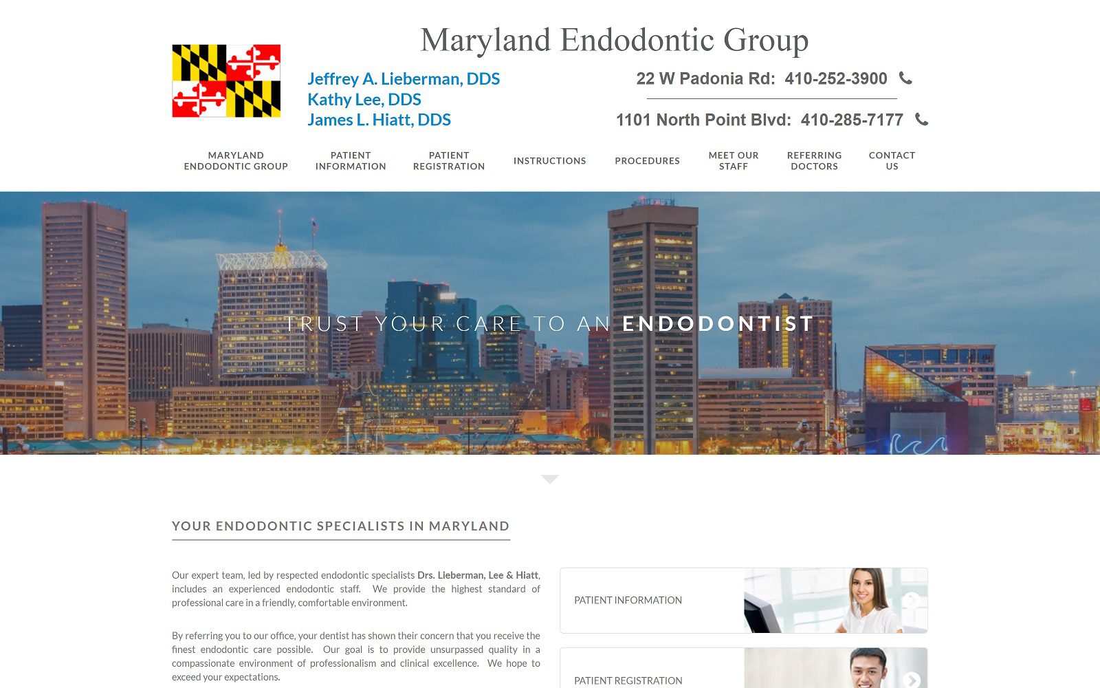 The screenshot of maryland endodontic group website