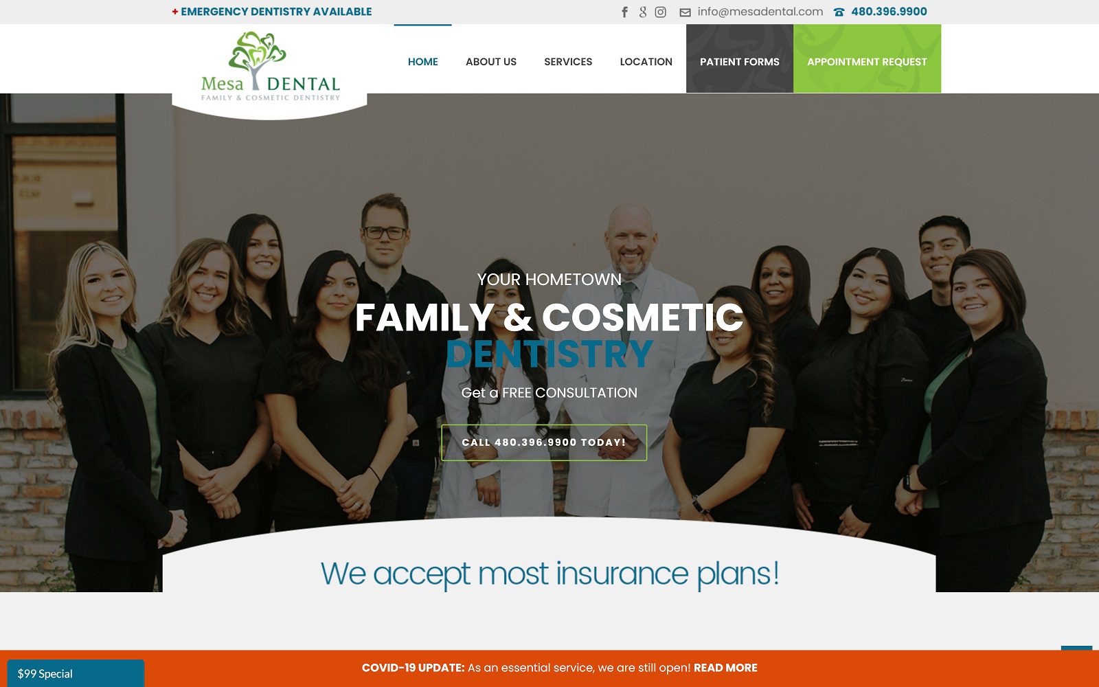 The screenshot of mesa dental dr. Chase davis website