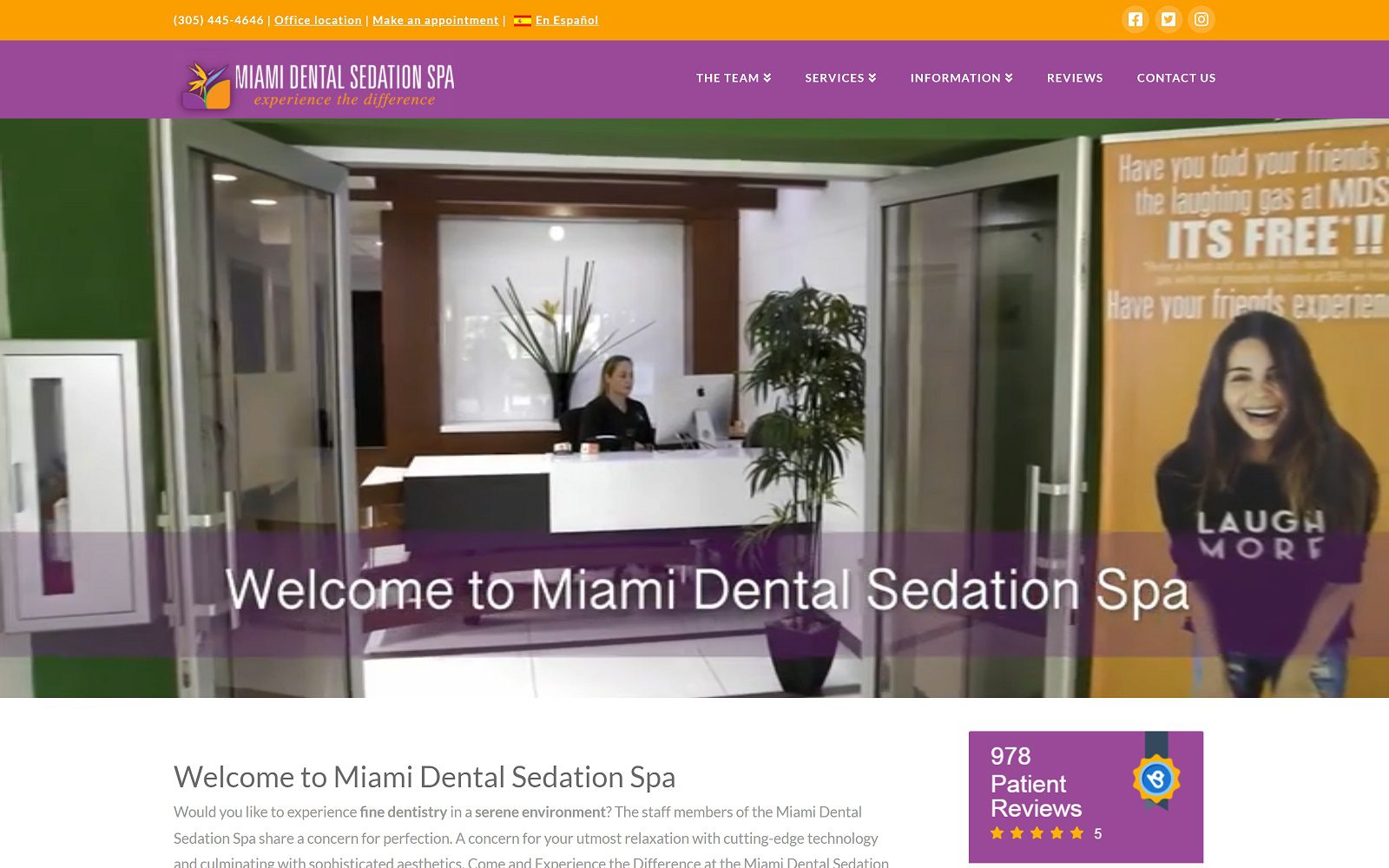 The screenshot of miami dental sedation spa website