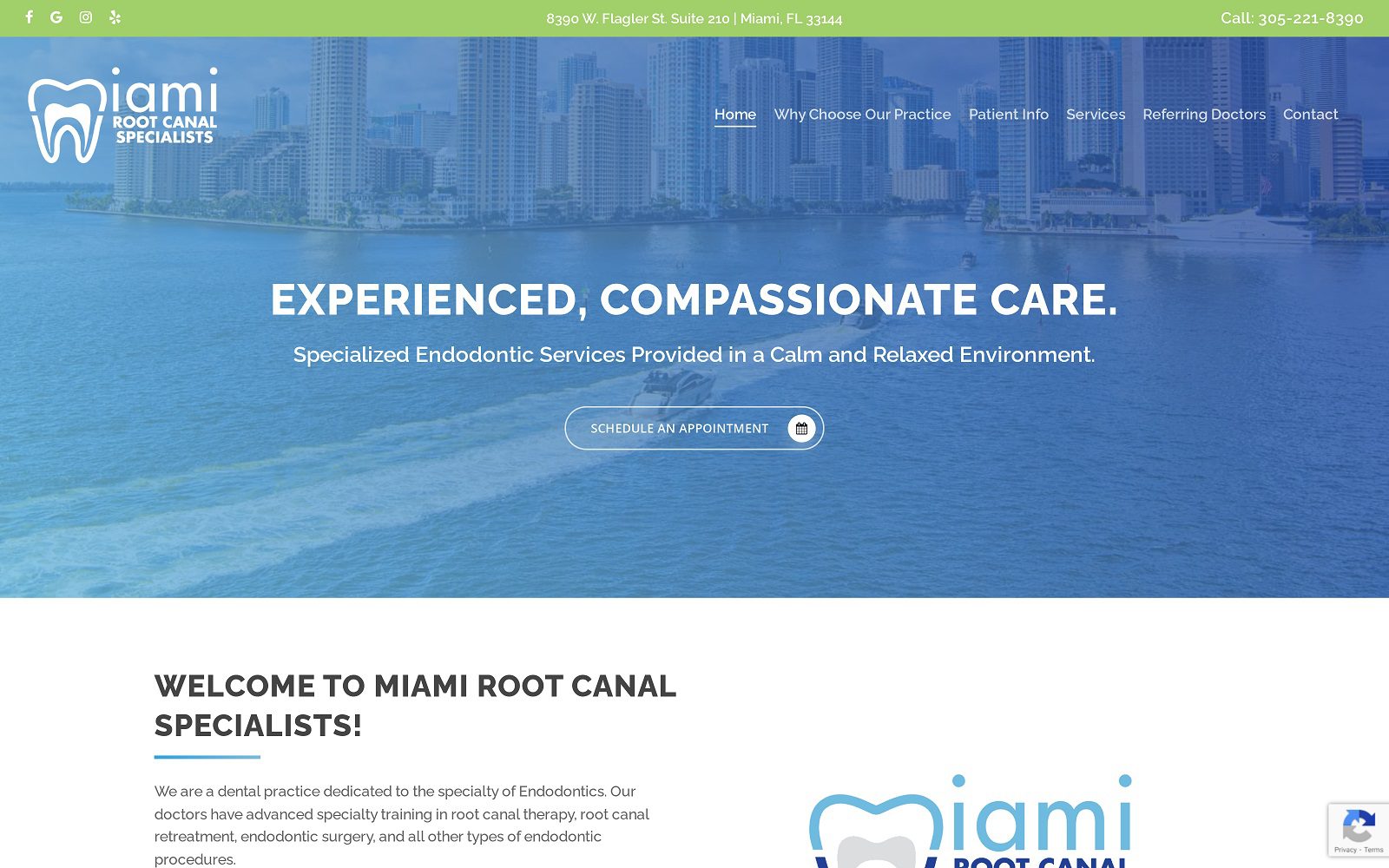 The screenshot of miami root canal specialists website