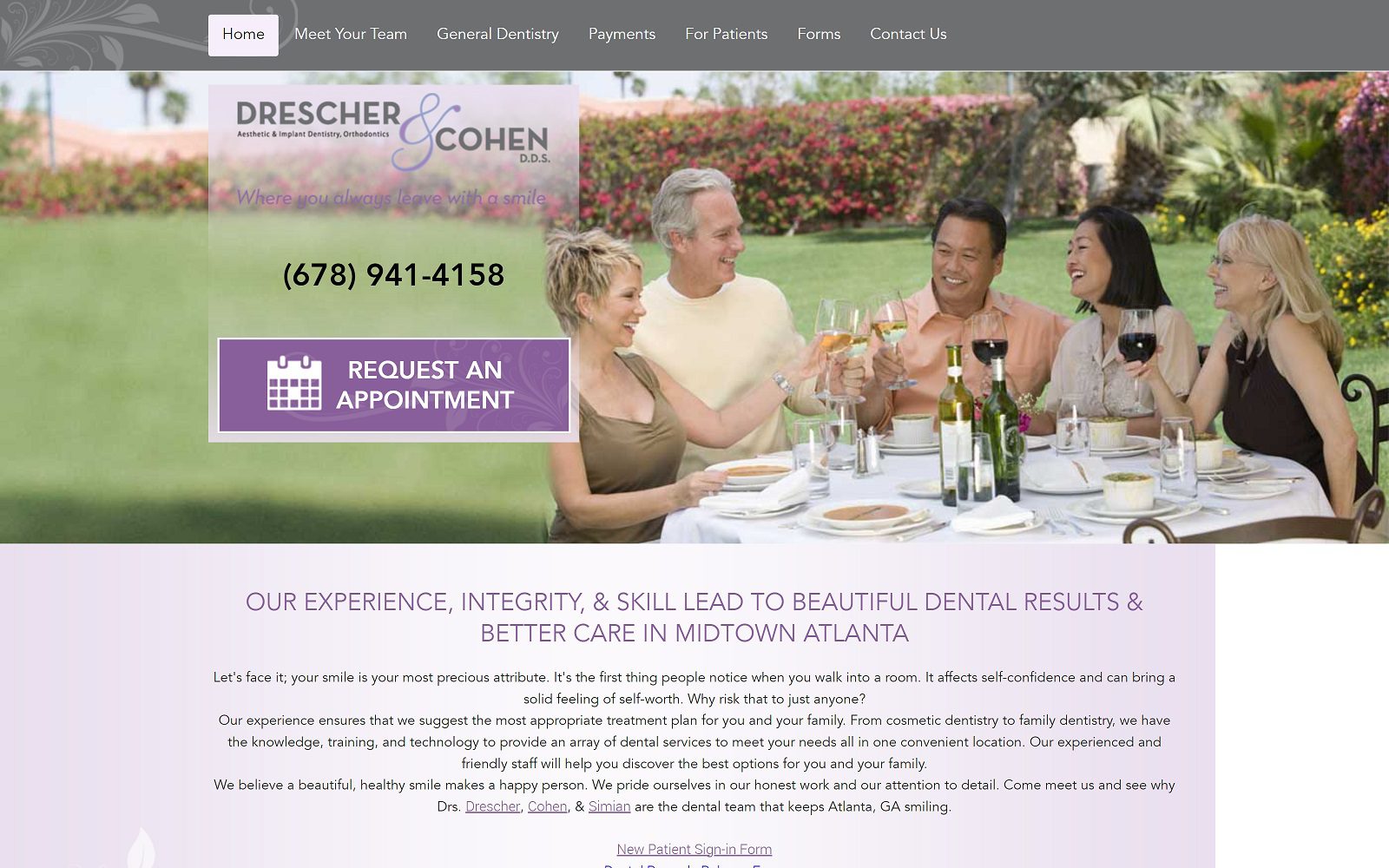 The screenshot of drescher & cohen dds website