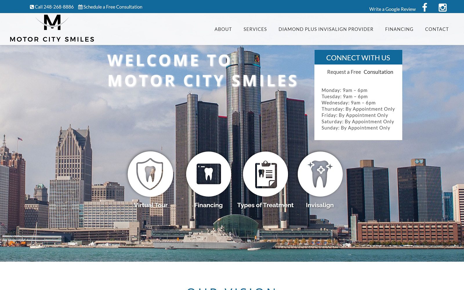 The screenshot of motor city smiles website