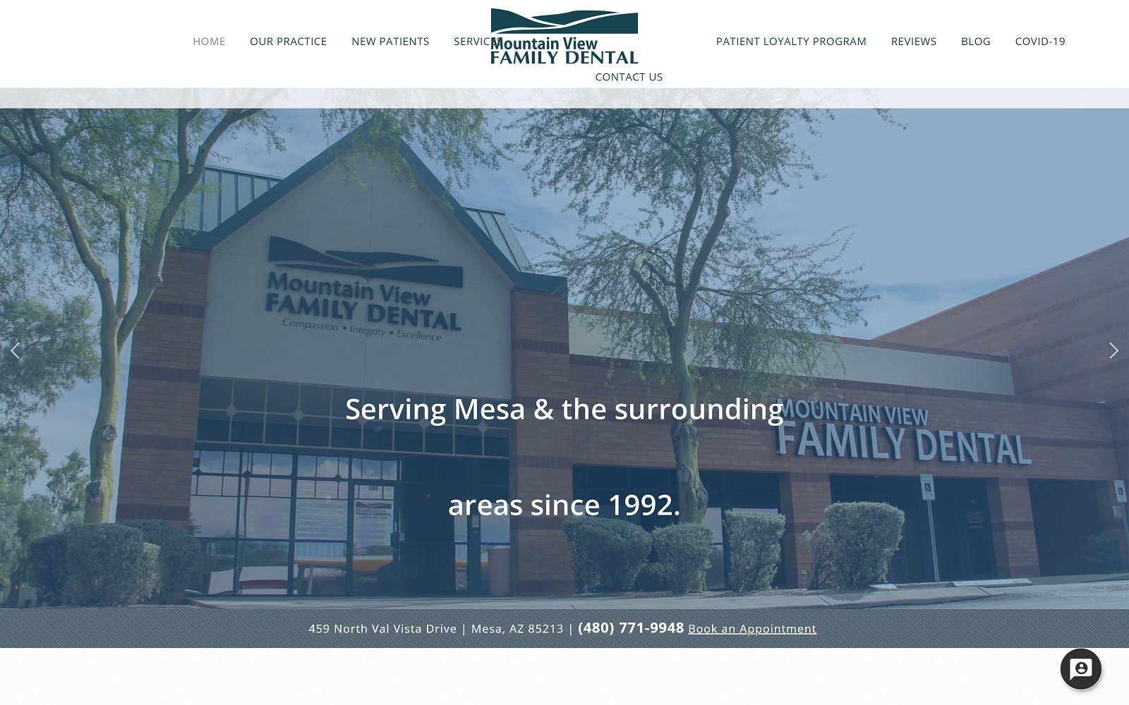 The screenshot of mountain view family dental website