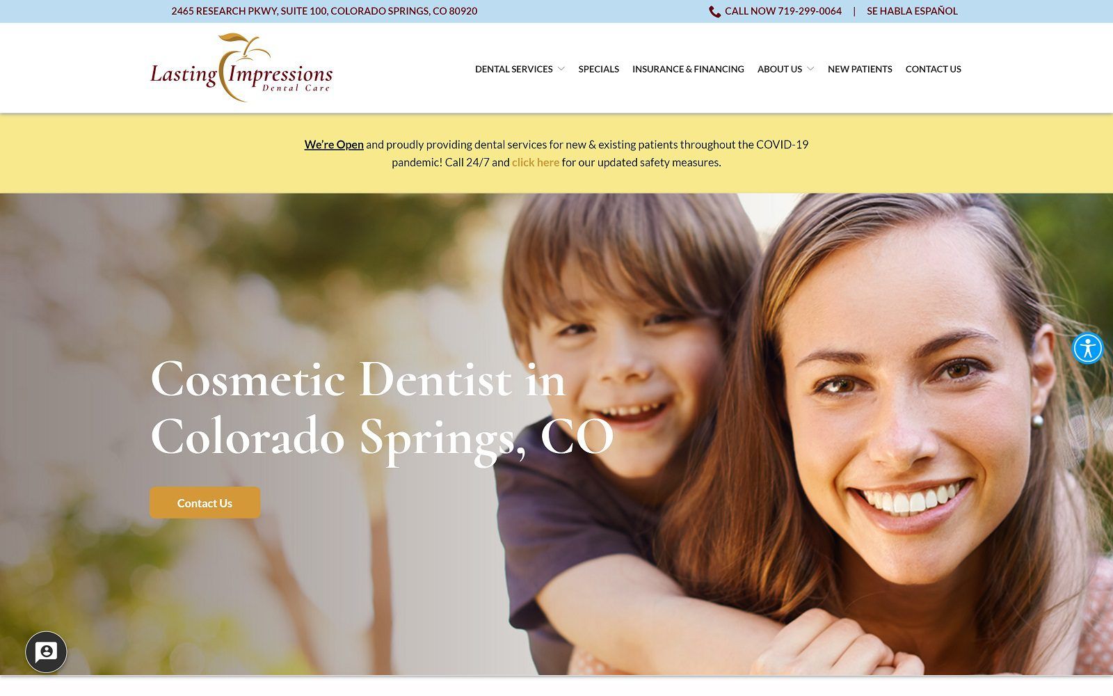 The screenshot of lasting impressions dental care website