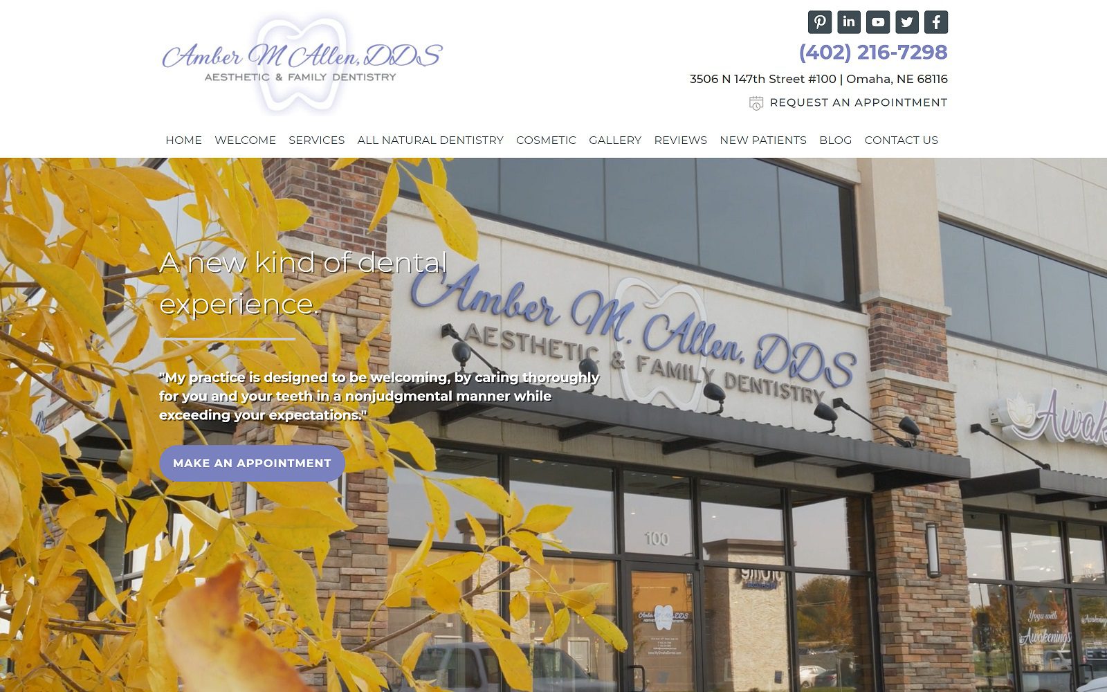 The screenshot of amber m. Allen, dds aesthetic & family dentistry website