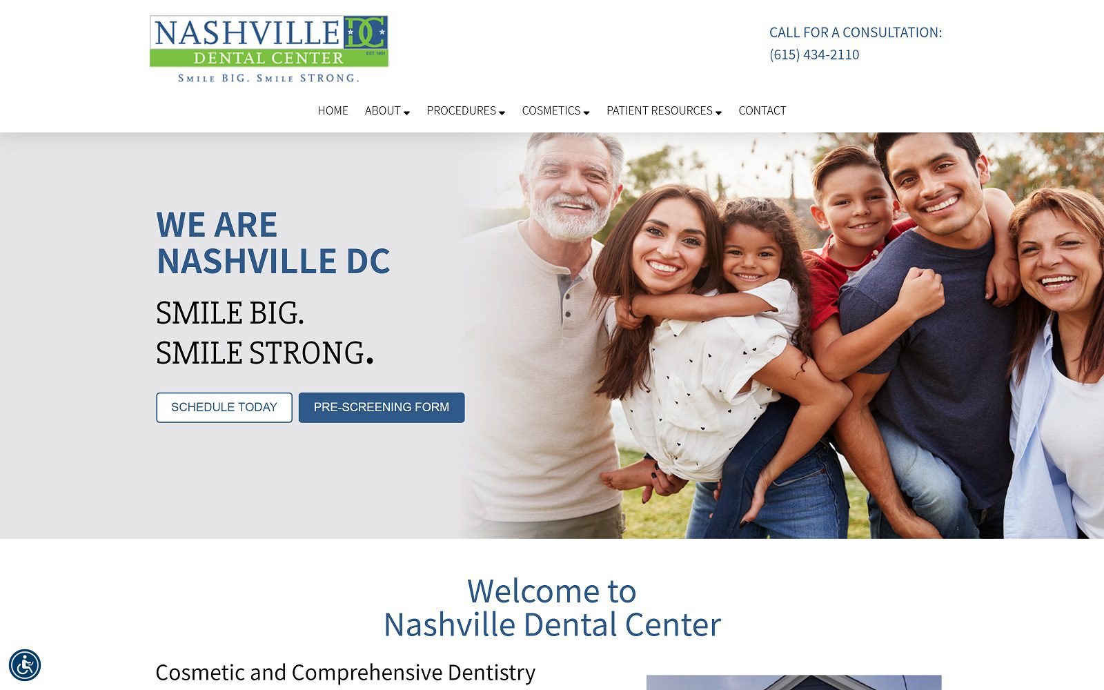 The screenshot of nashville dental center website