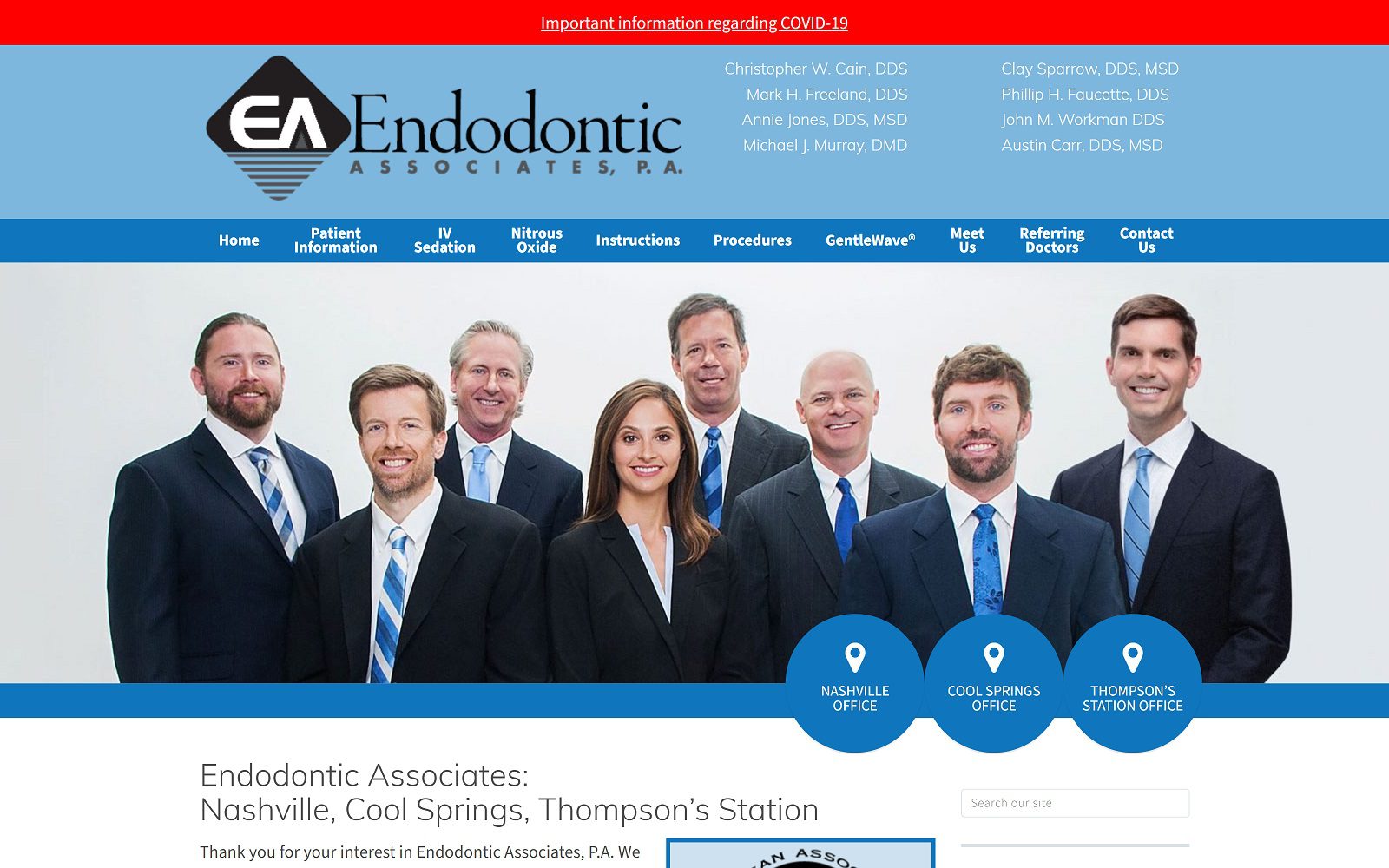 The screenshot of endodontic associates website