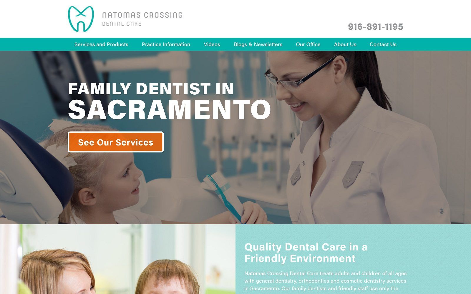 The screenshot of natomas crossing dental care website
