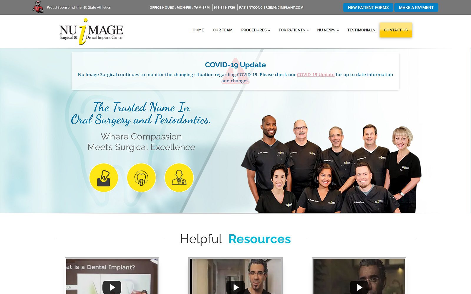 The screenshot of nu image surgical & dental implant center website