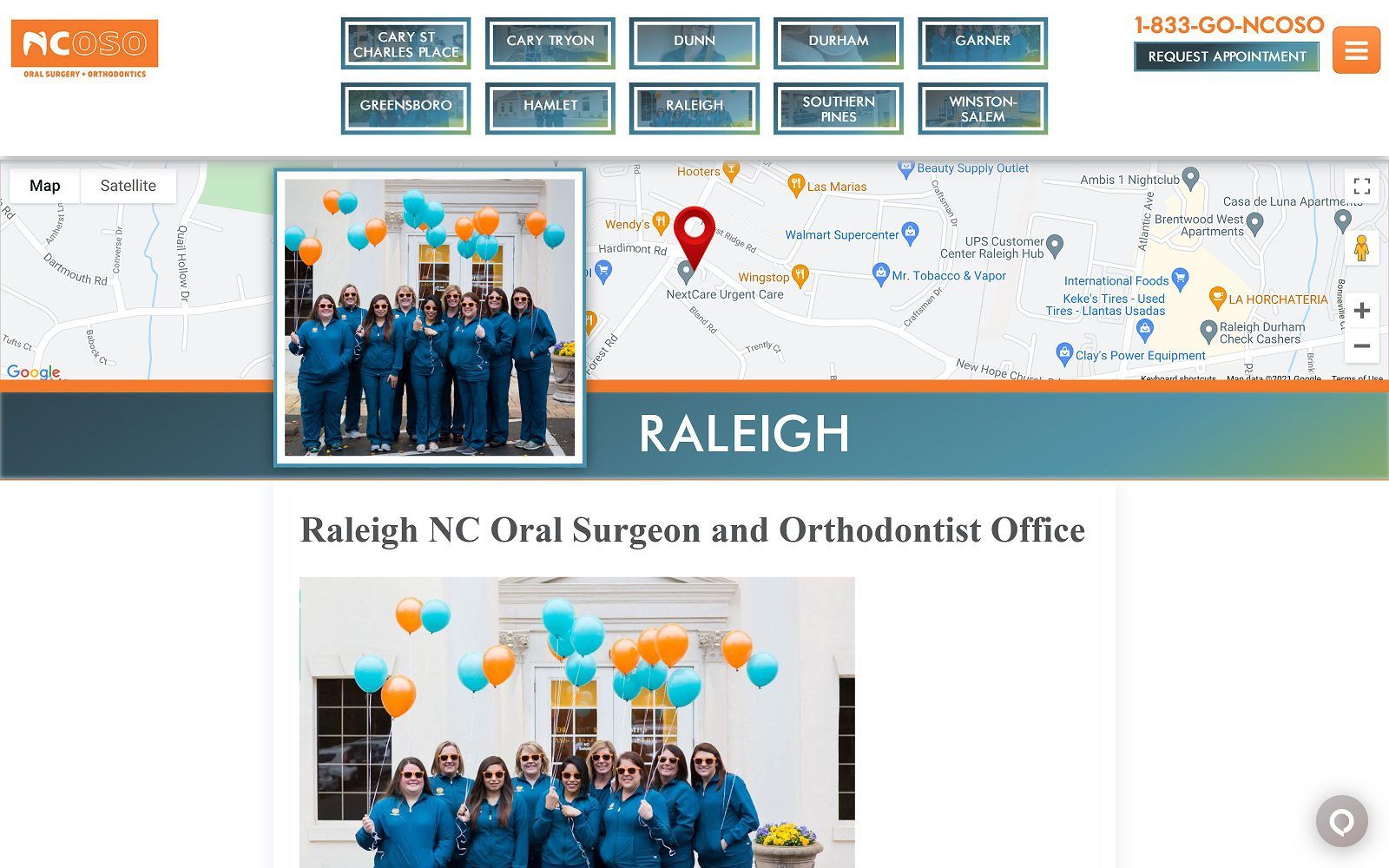 The screenshot of north carolina oral surgery + orthodontics - raleigh ortho website
