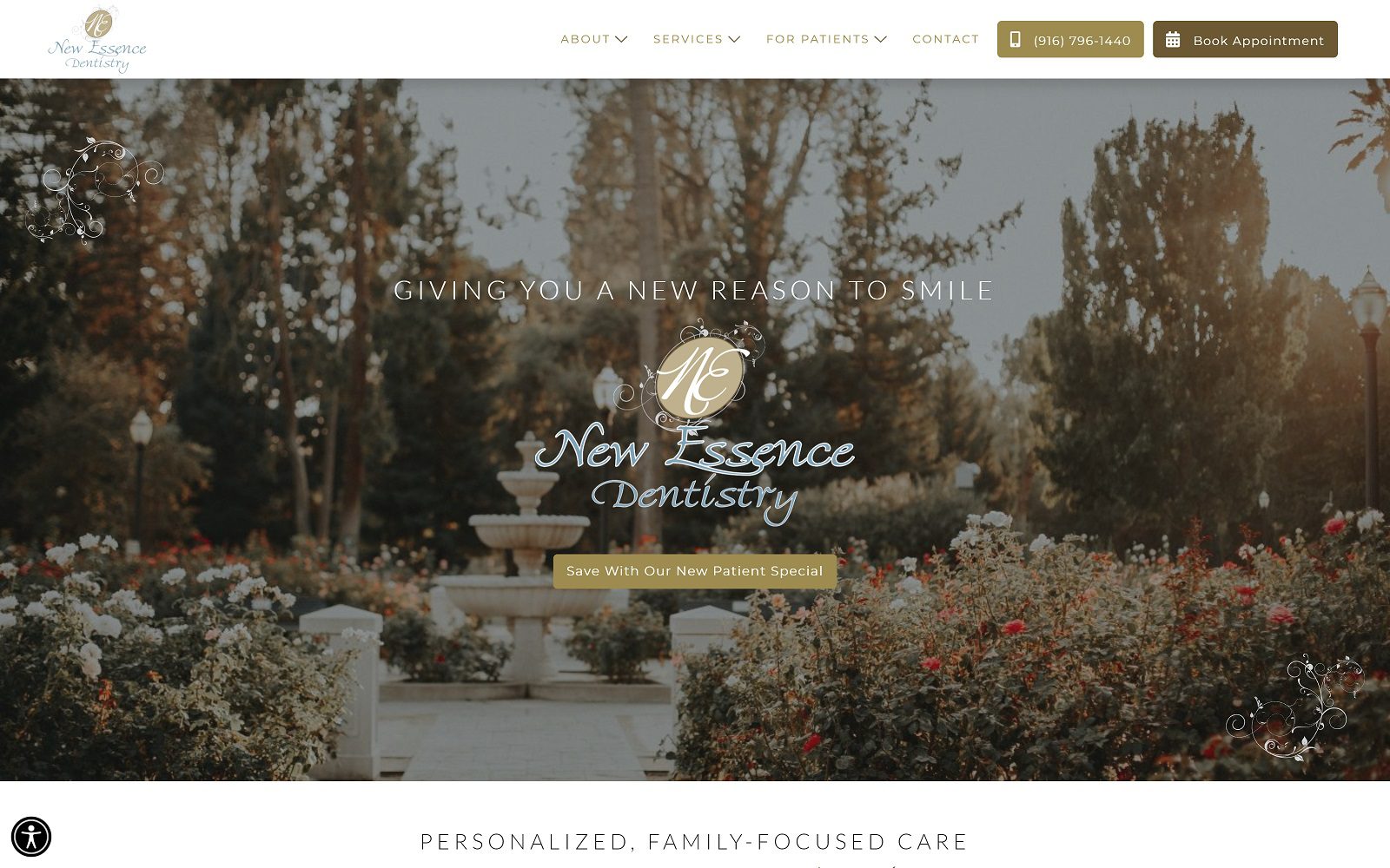 The screenshot of new essence dentistry website