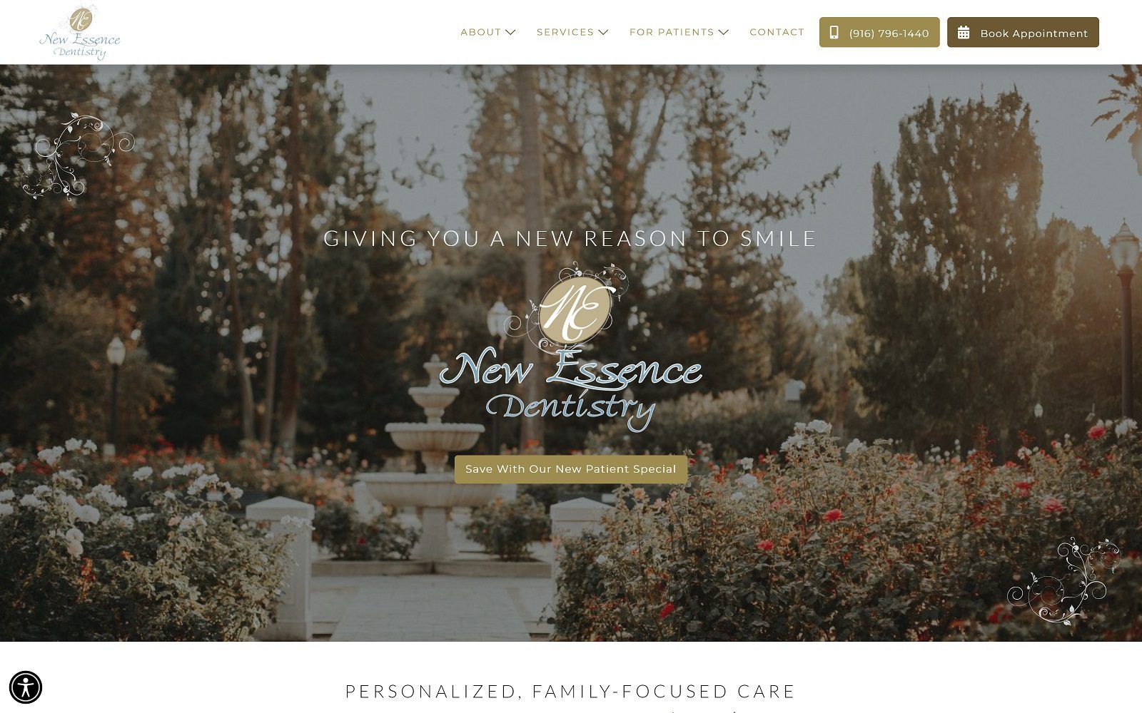 The screenshot of new essence dentistry website