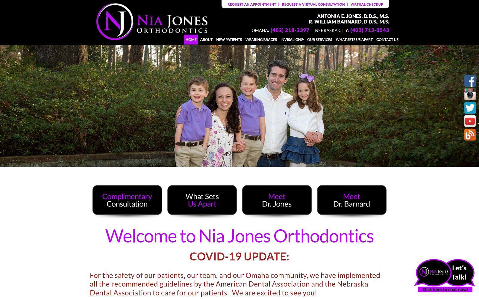 The screenshot of nia jones orthodontics website