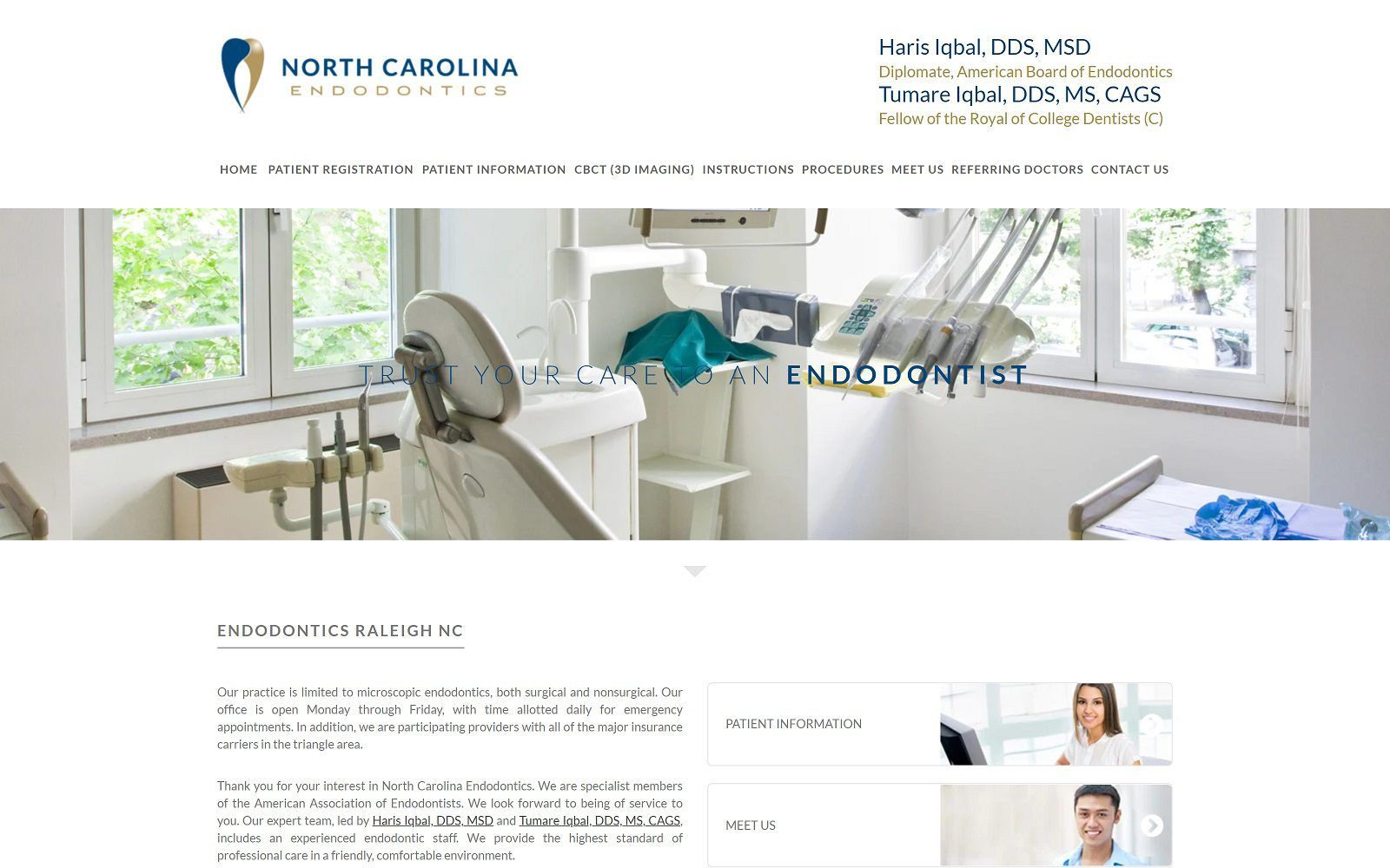 The screenshot of north carolina endodontics website