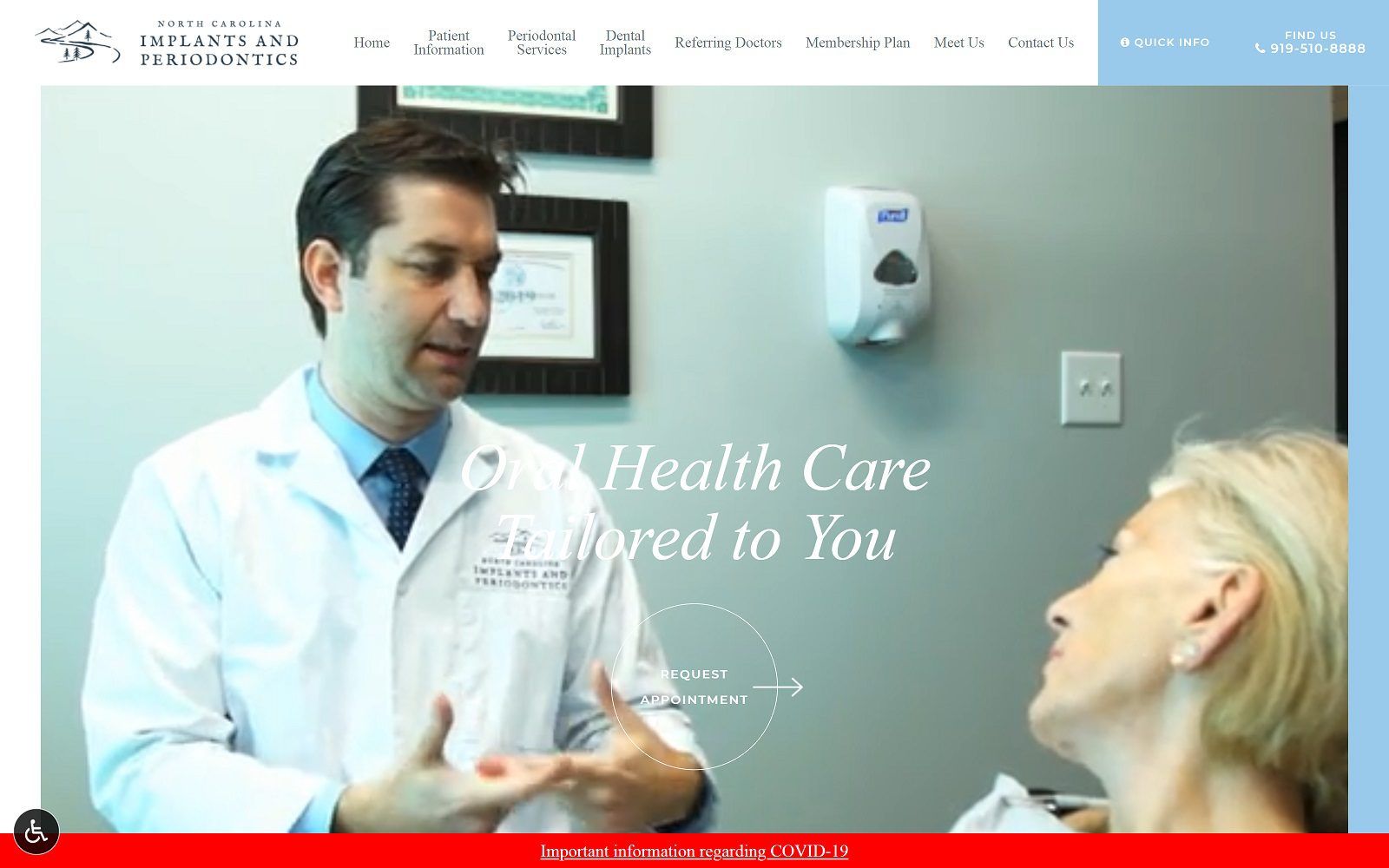The screenshot of north carolina implants & periodontics dr. Thiago morelli website