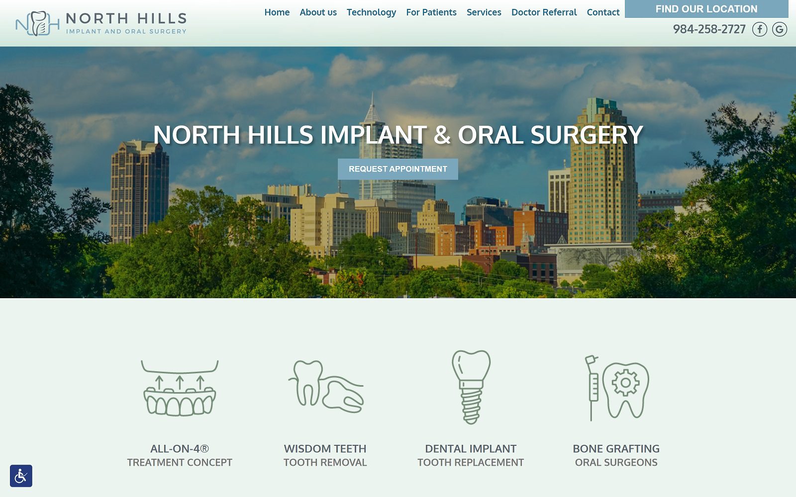 The screenshot of north hills implant & oral surgery website