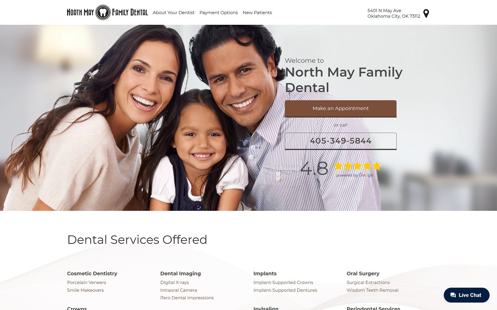 The screenshot of north may family dental website