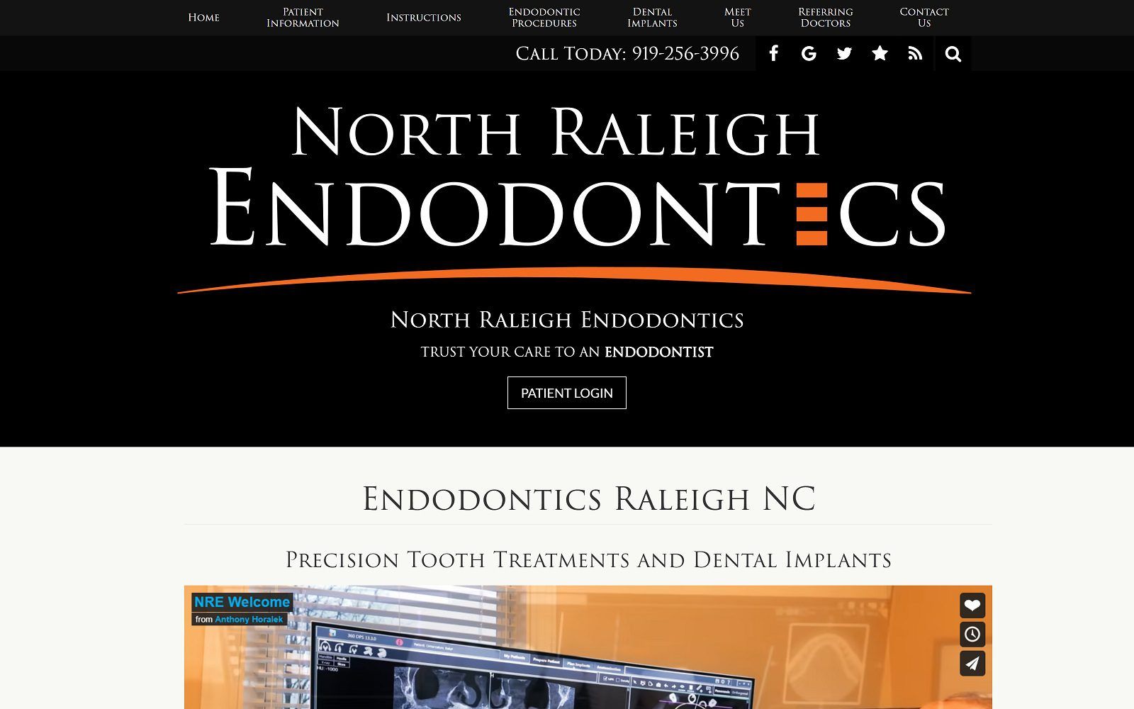 The screenshot of north raleigh endodontics dr. Tony horalek website