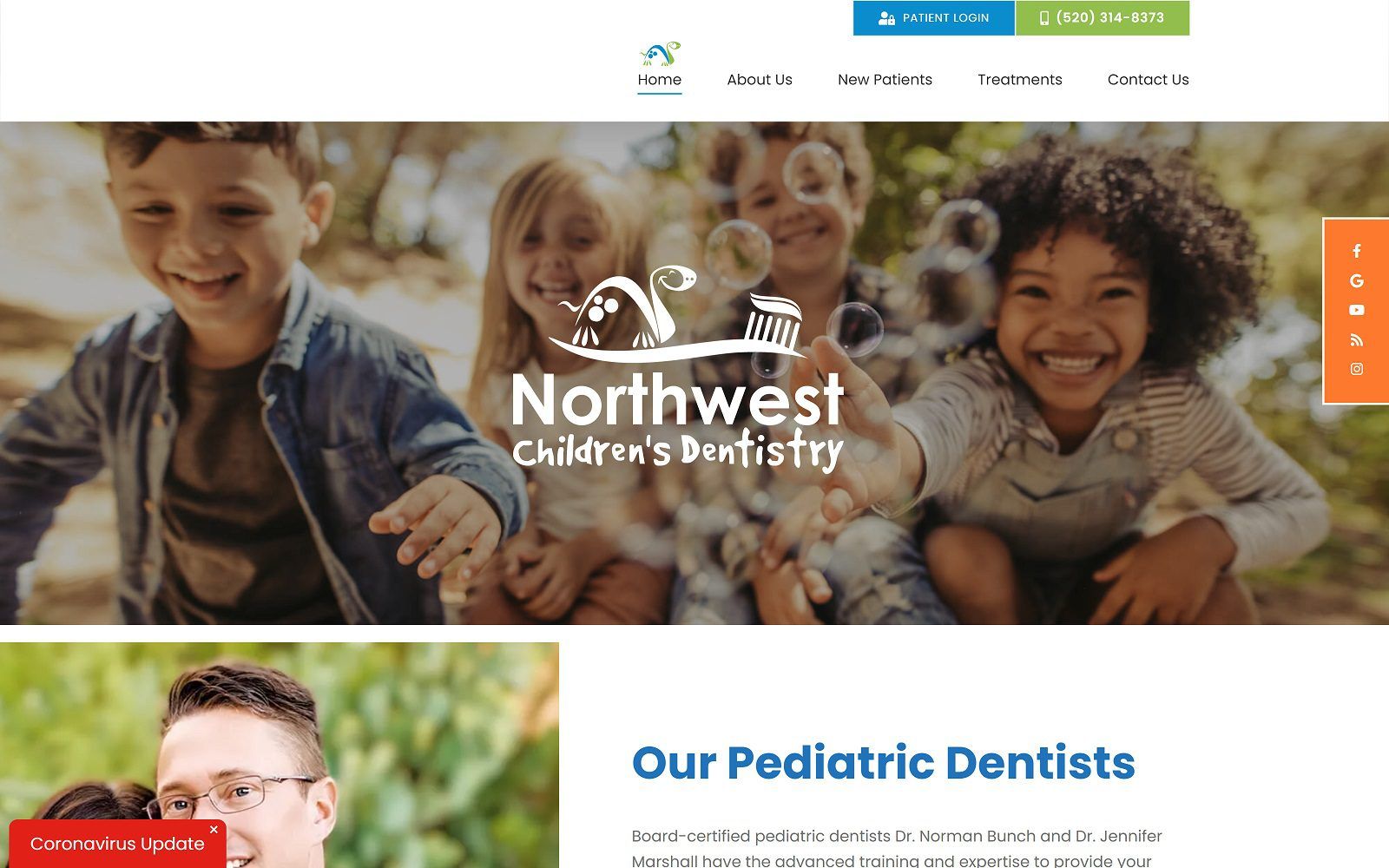 The screenshot of northwest children's dentistry website
