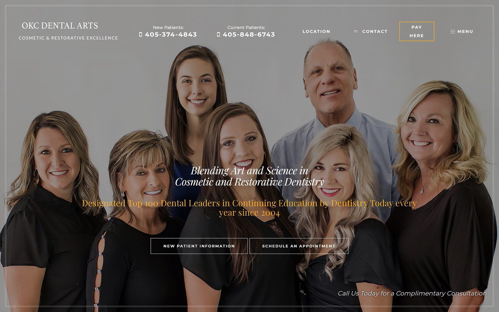 The screenshot of okc dental arts website