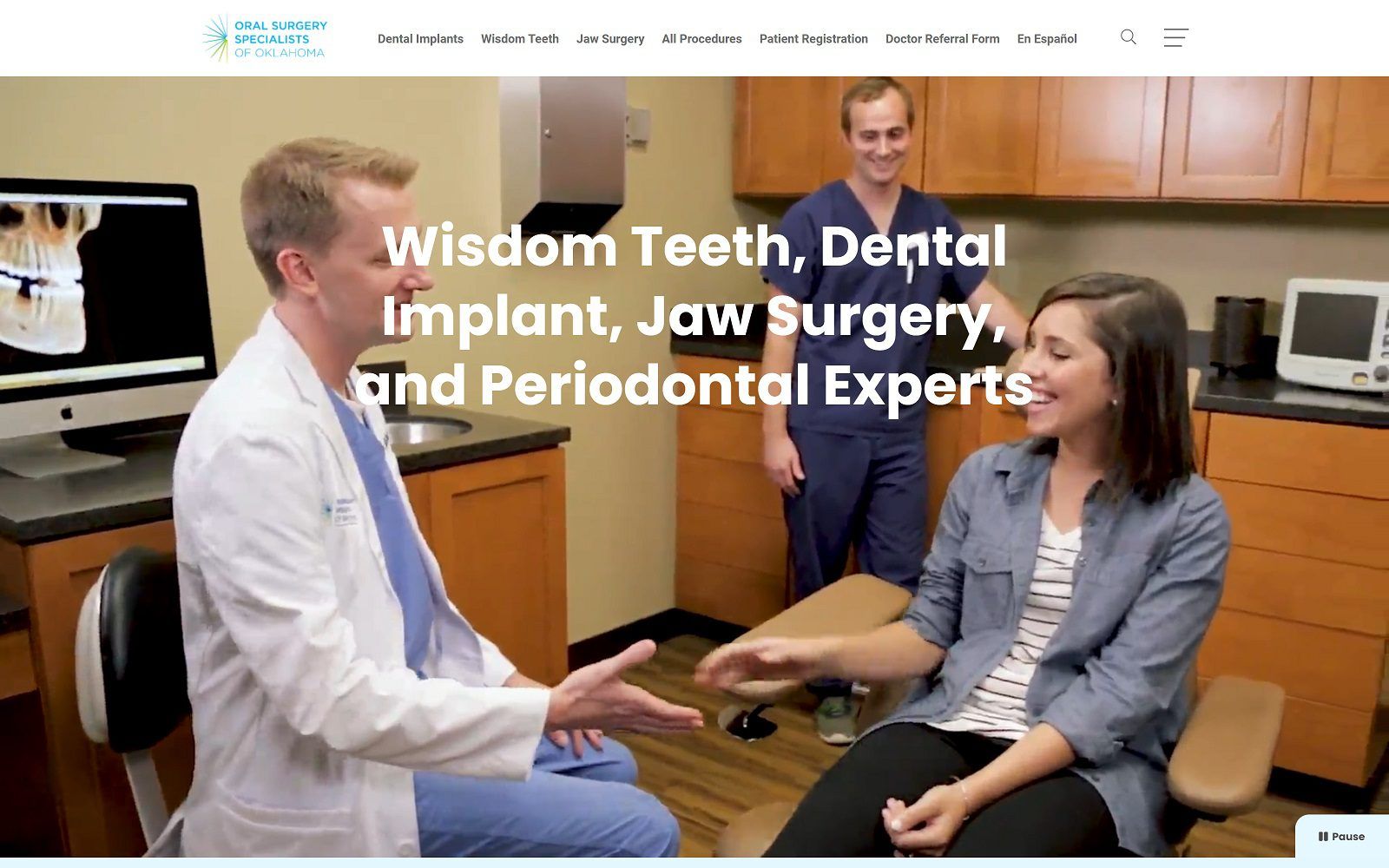 The screenshot of oral surgery specialists of oklahoma, dental implants & wisdom teeth website