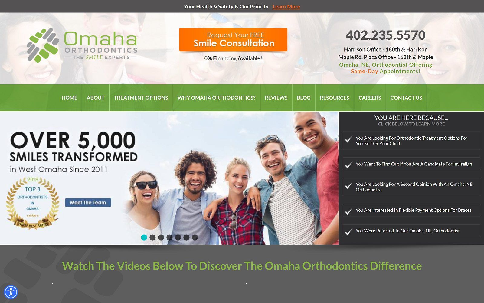 The screenshot of omaha orthodontics website