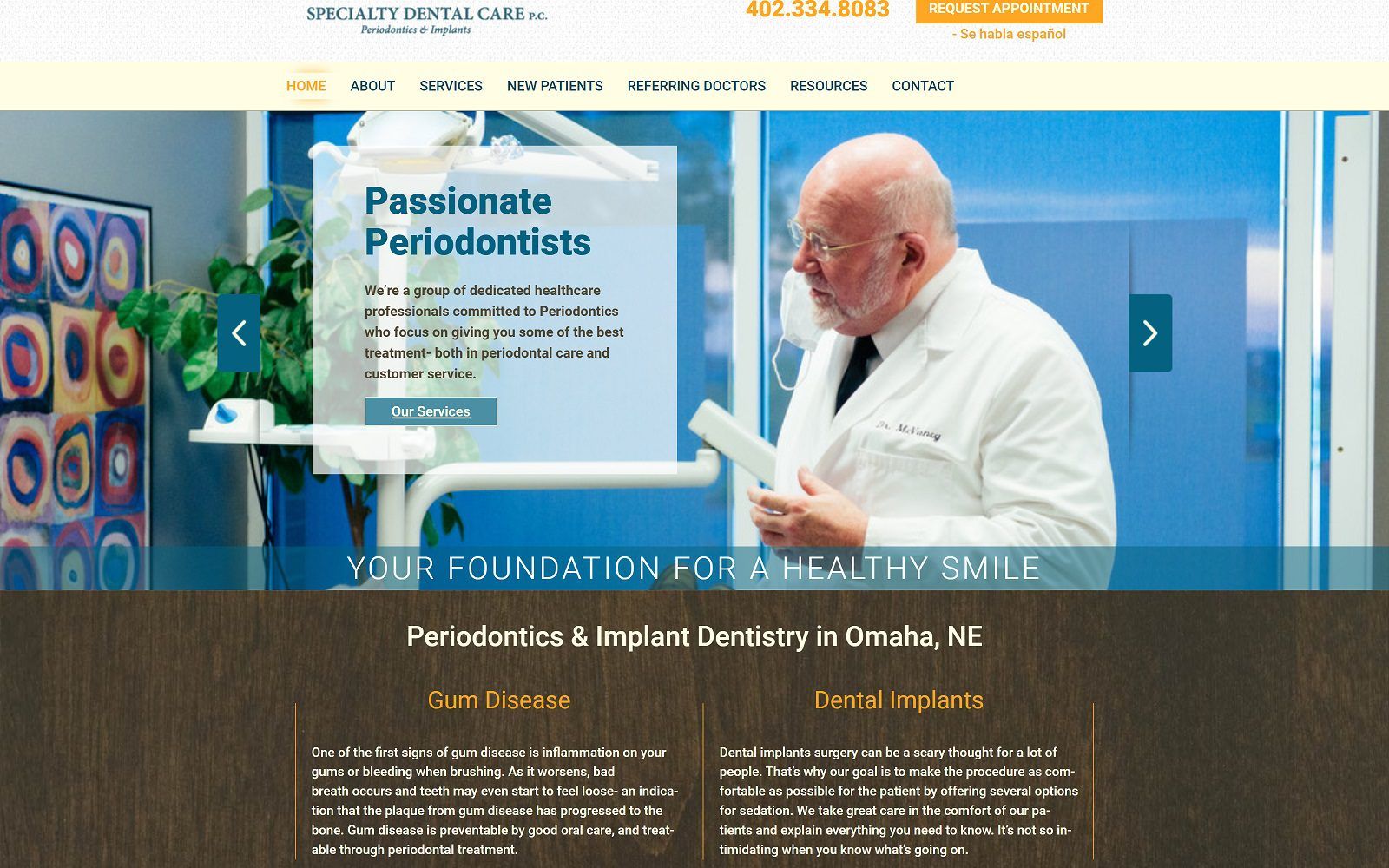 The screenshot of specialty dental care p. C. Dr. Tim mcvaney website