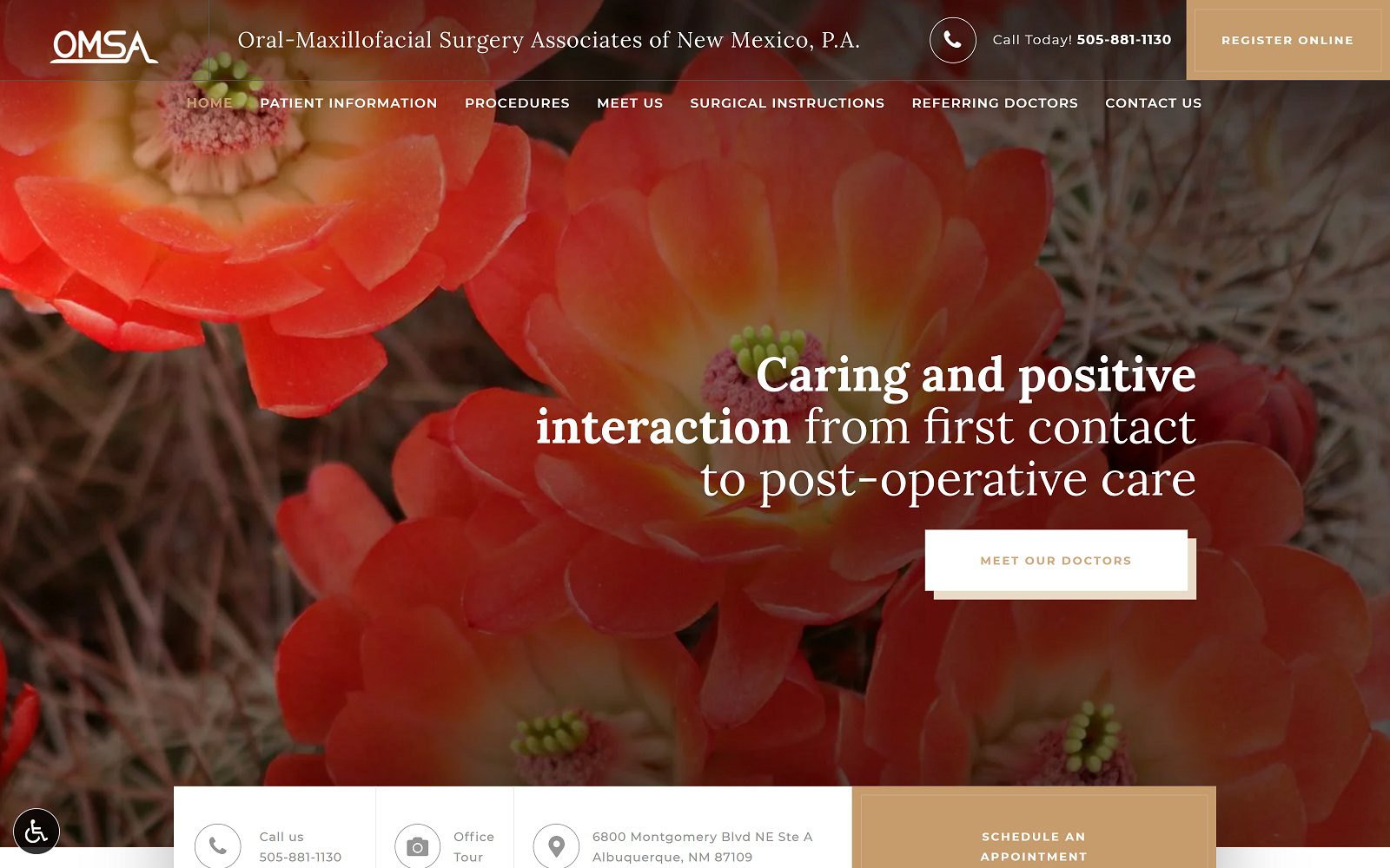 The screenshot of oral-maxillofacial surgery associates of new mexico, p. A. Website