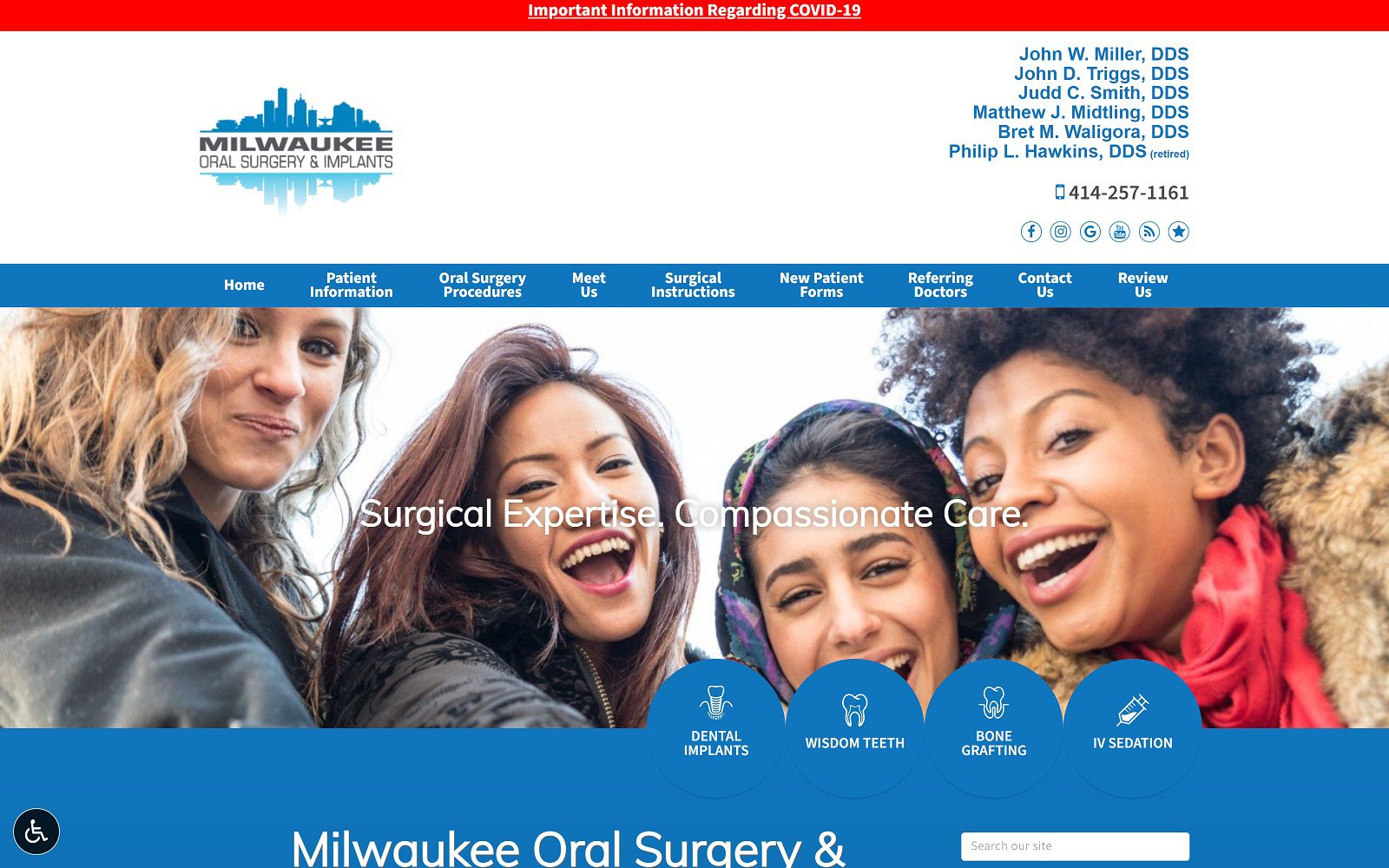 The screenshot of milwaukee oral surgery & implants, ltd. Website