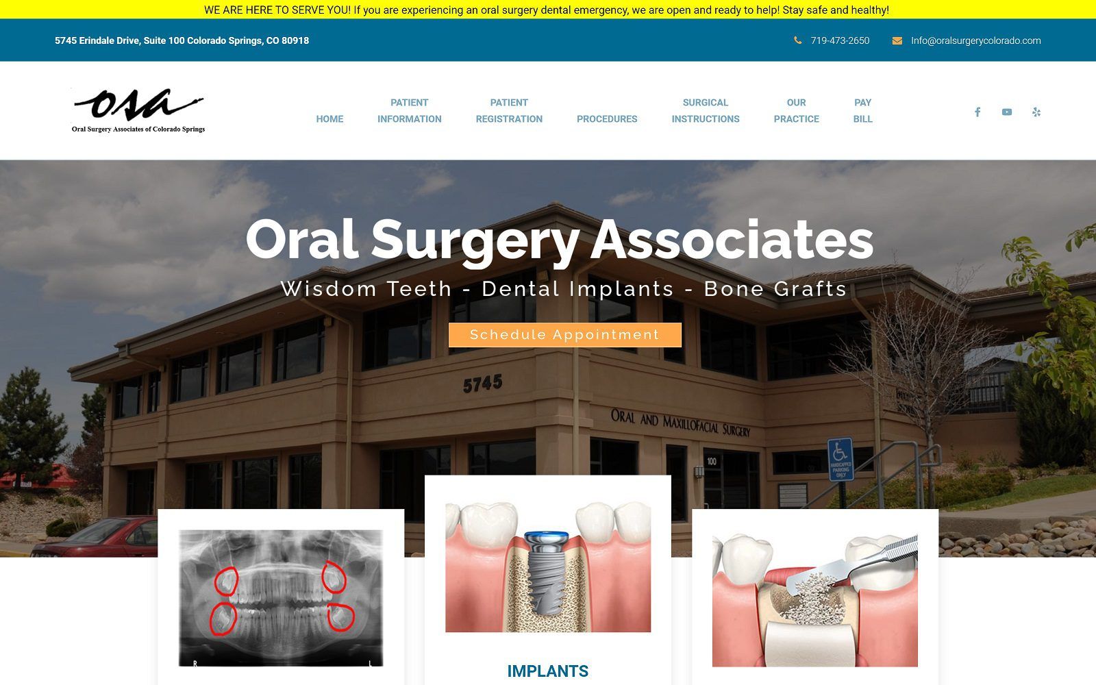 The screenshot of oral surgery associates of colorado springs website