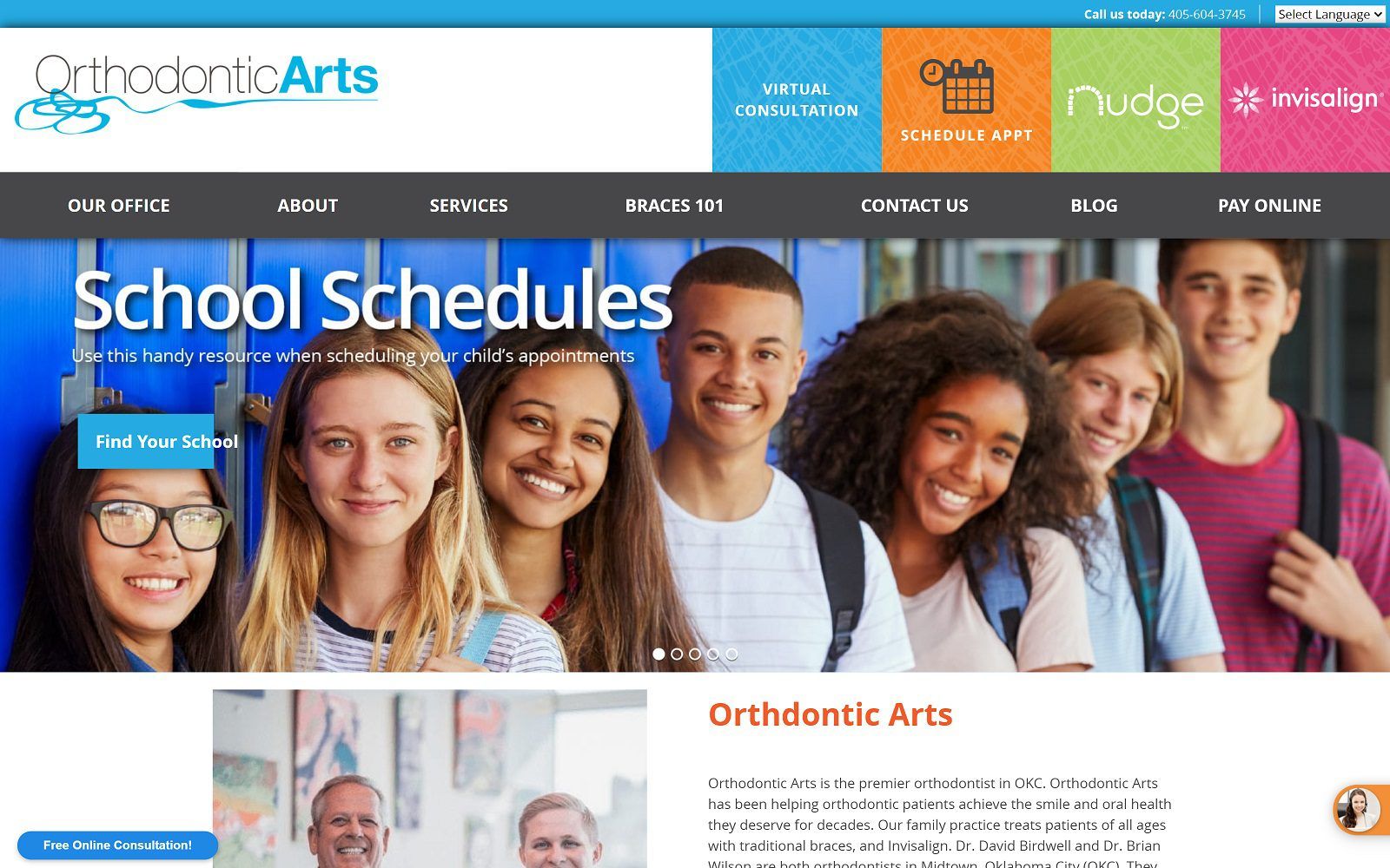 The screenshot of orthodontic arts website
