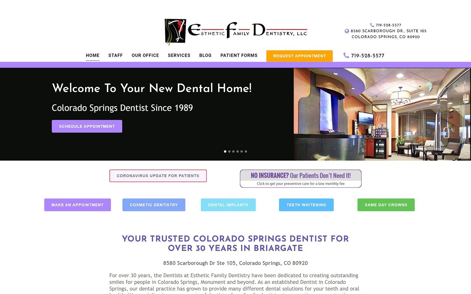 The screenshot of esthetic family dentistry llc website
