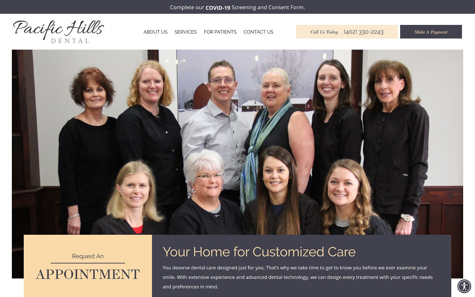 The screenshot of pacific hills dental website