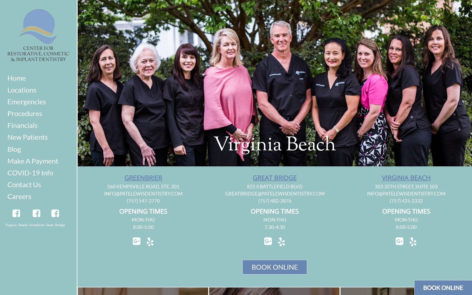 The screenshot of center for restorative, cosmetic & implant dentistry website