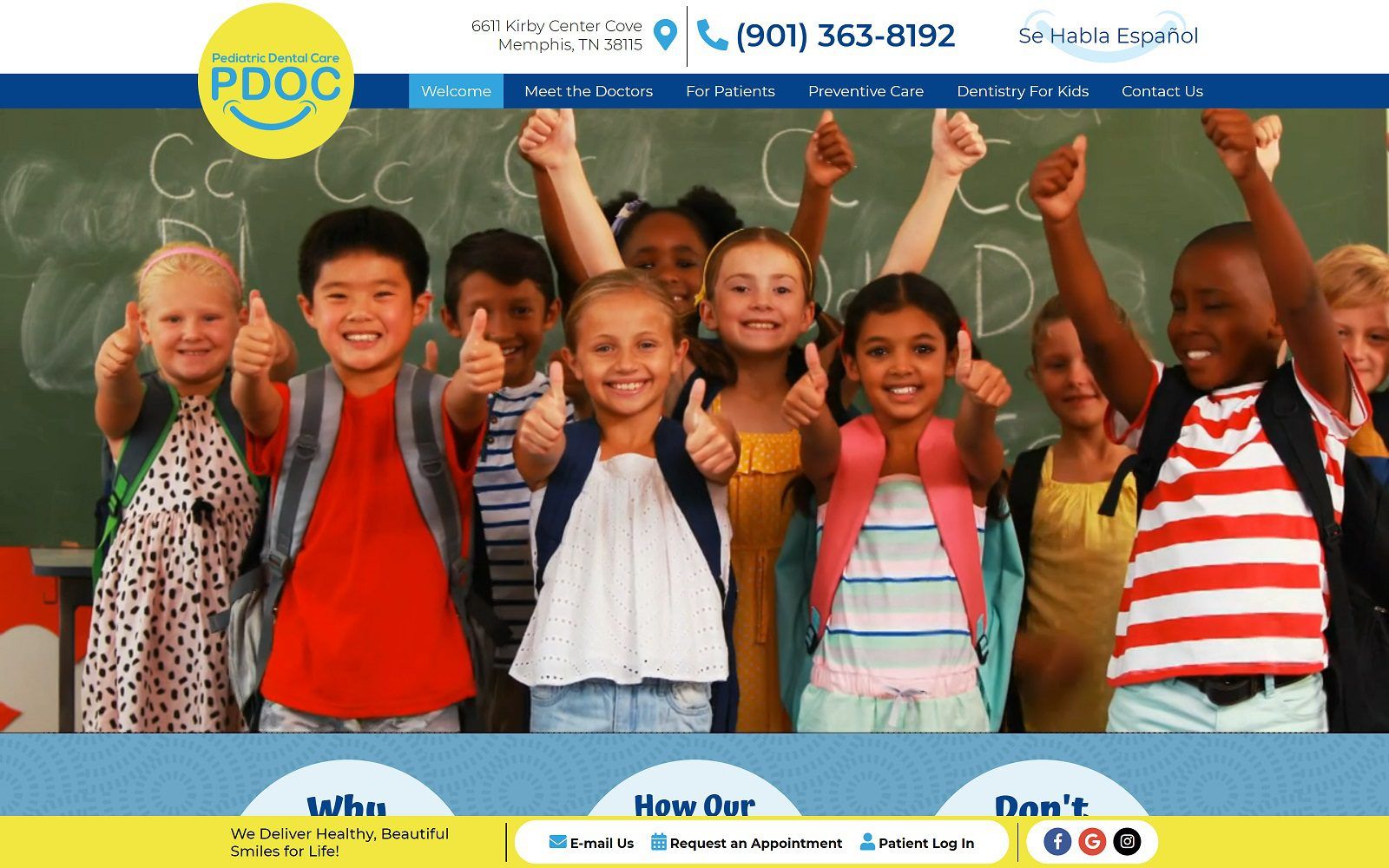 The screenshot of pediatric dental care website