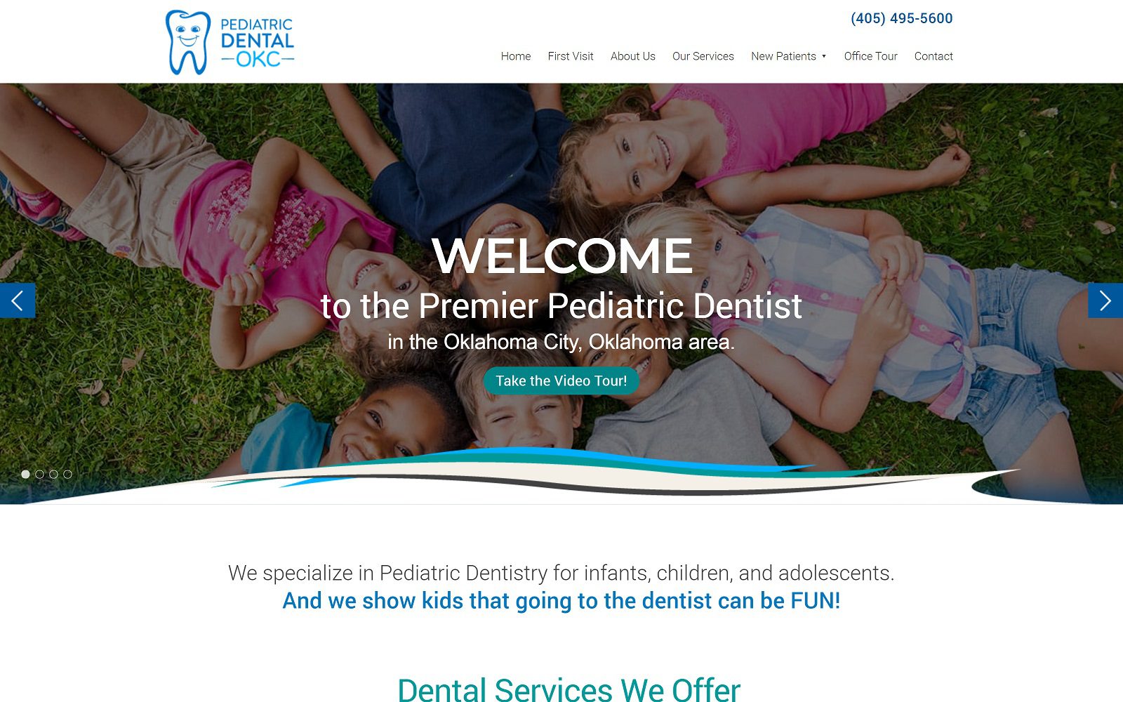 The screenshot of pediatric dental okc website