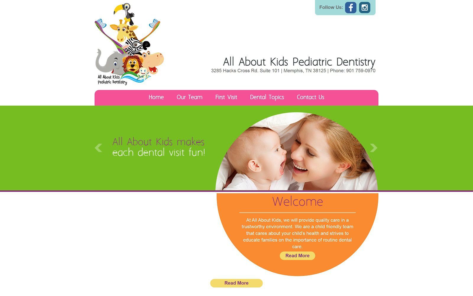 The screenshot of all about kids pediatric dentistry website