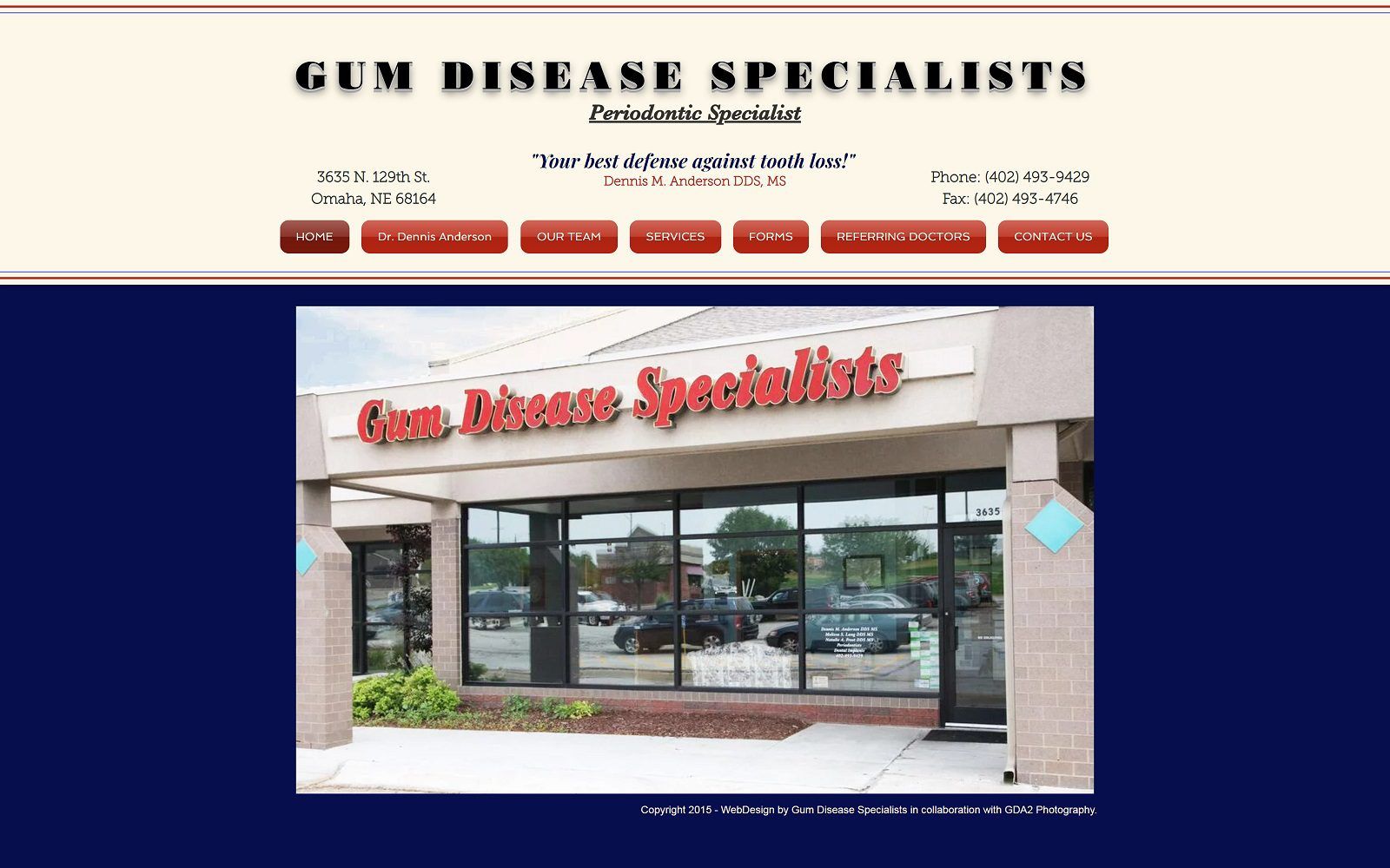 The screenshot of gum disease specialists dr. Dennis anderson website