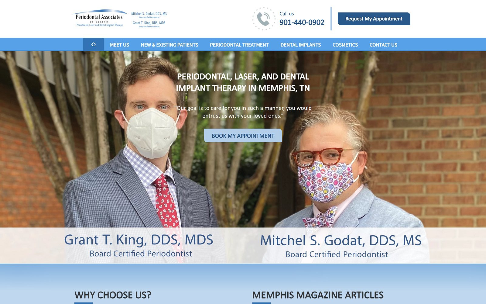 The screenshot of periodontal associates of memphis website