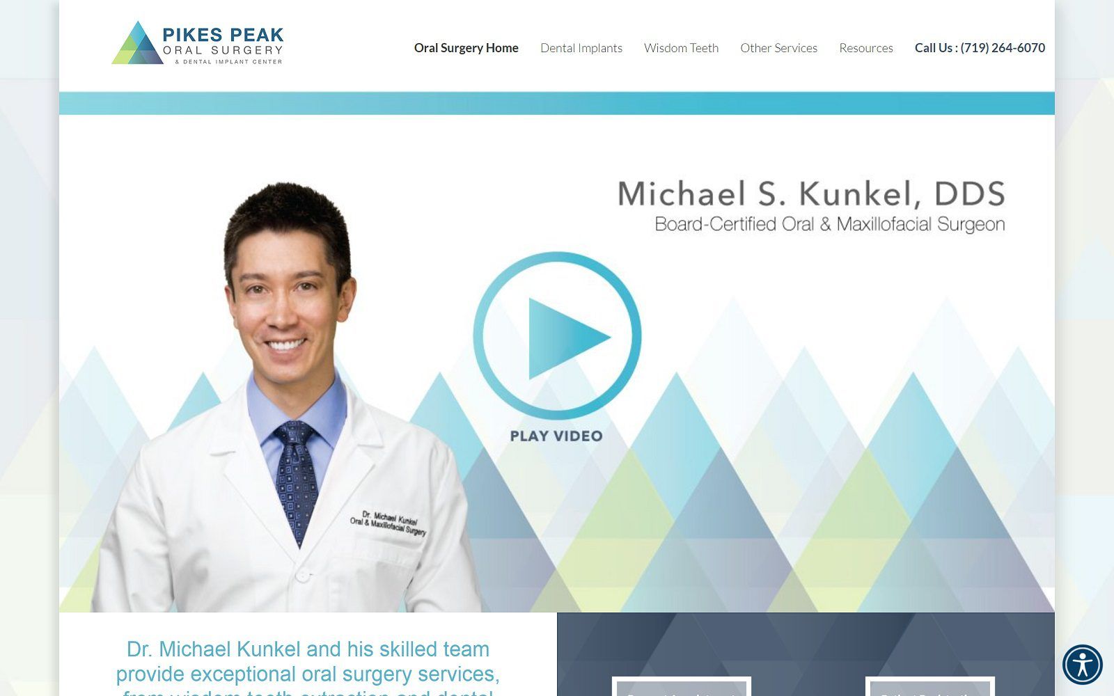 The screenshot of pikes peak oral surgery & dental implant center dr. Michael kunkel  website