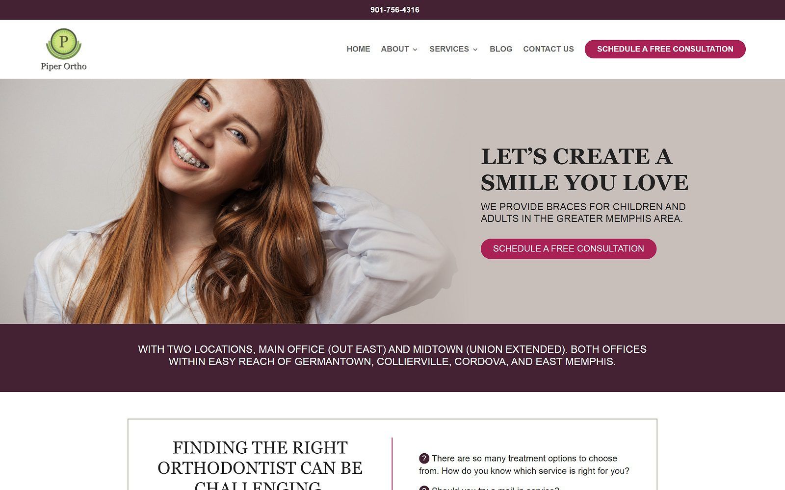 The screenshot of piper orthodontics - fred piper dds website