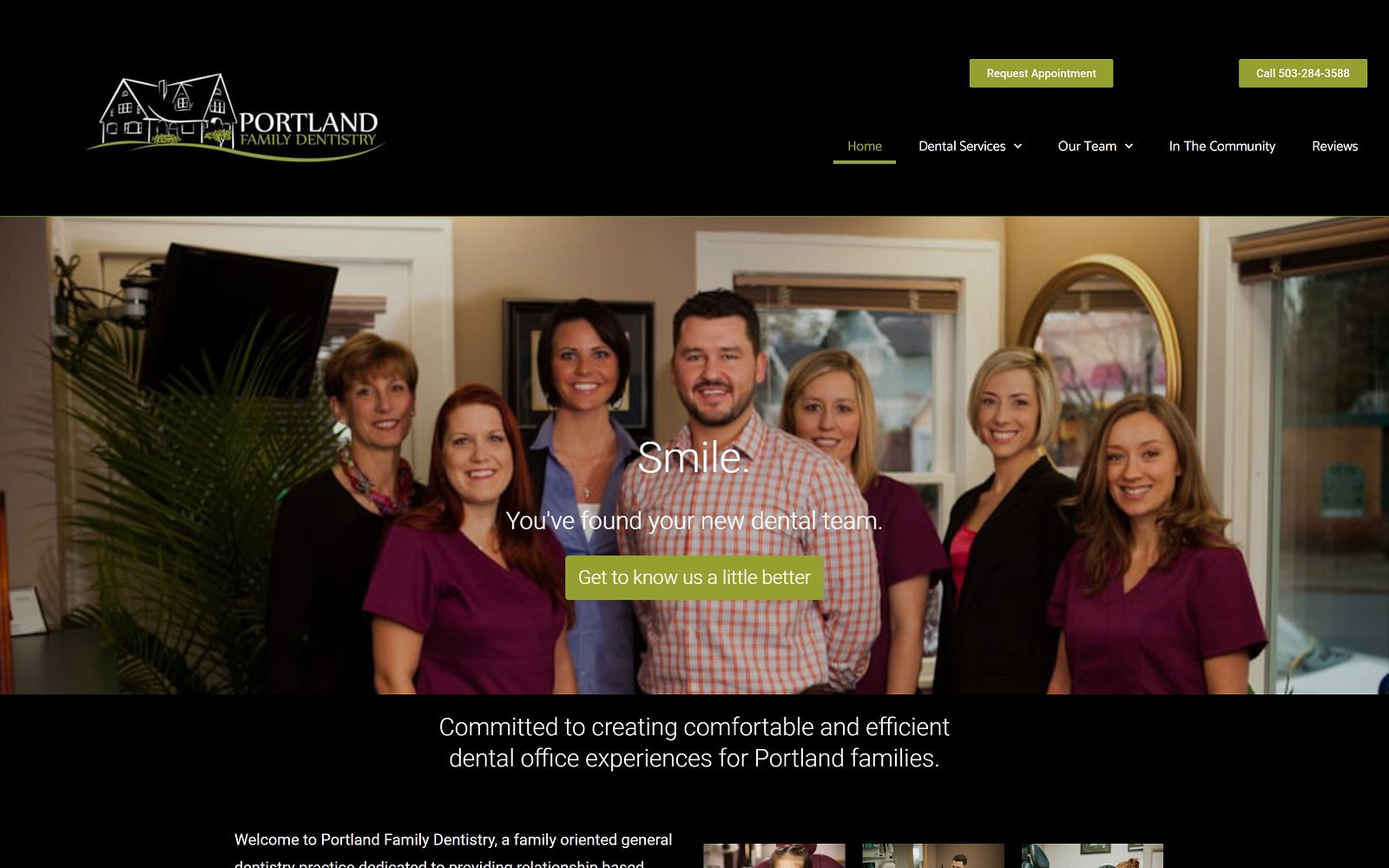 The screenshot of portland family dentistry website