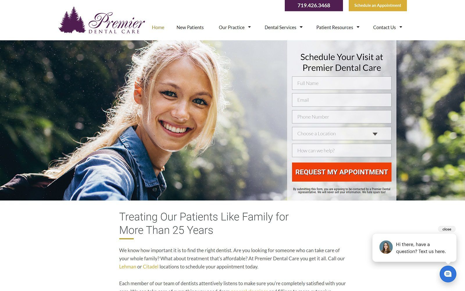 The screenshot of premier dental care - citadel website