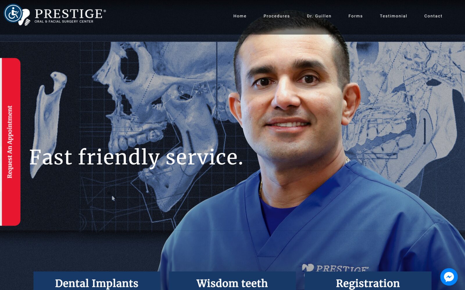 The screenshot of prestige oral & facial surgery center dr. Gerardo guillen website