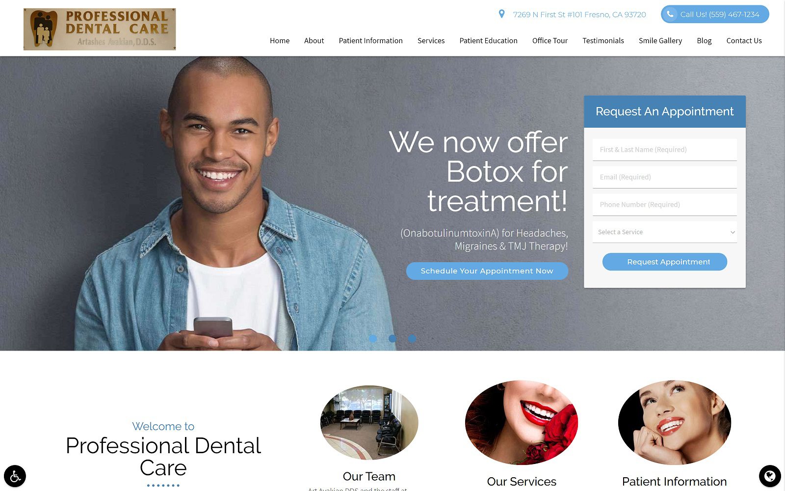 The screenshot of professional dental care website