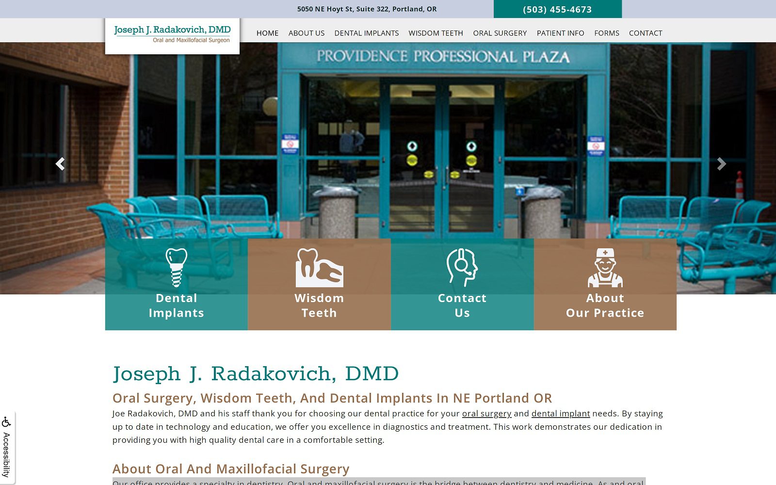 The screenshot of joseph j. Radakovich, dmd website