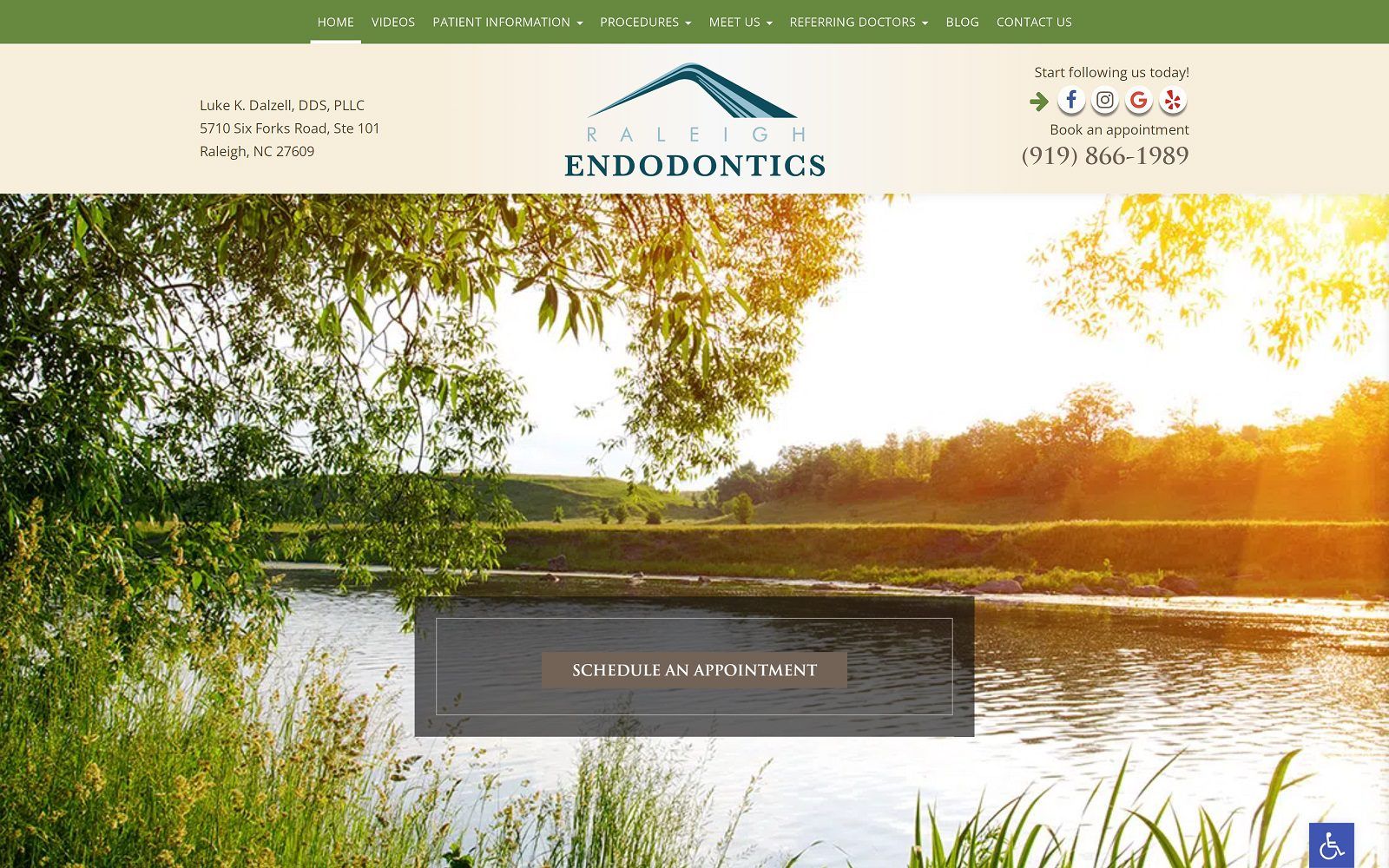 The screenshot of raleigh endodontics dr. Luke dalzell website