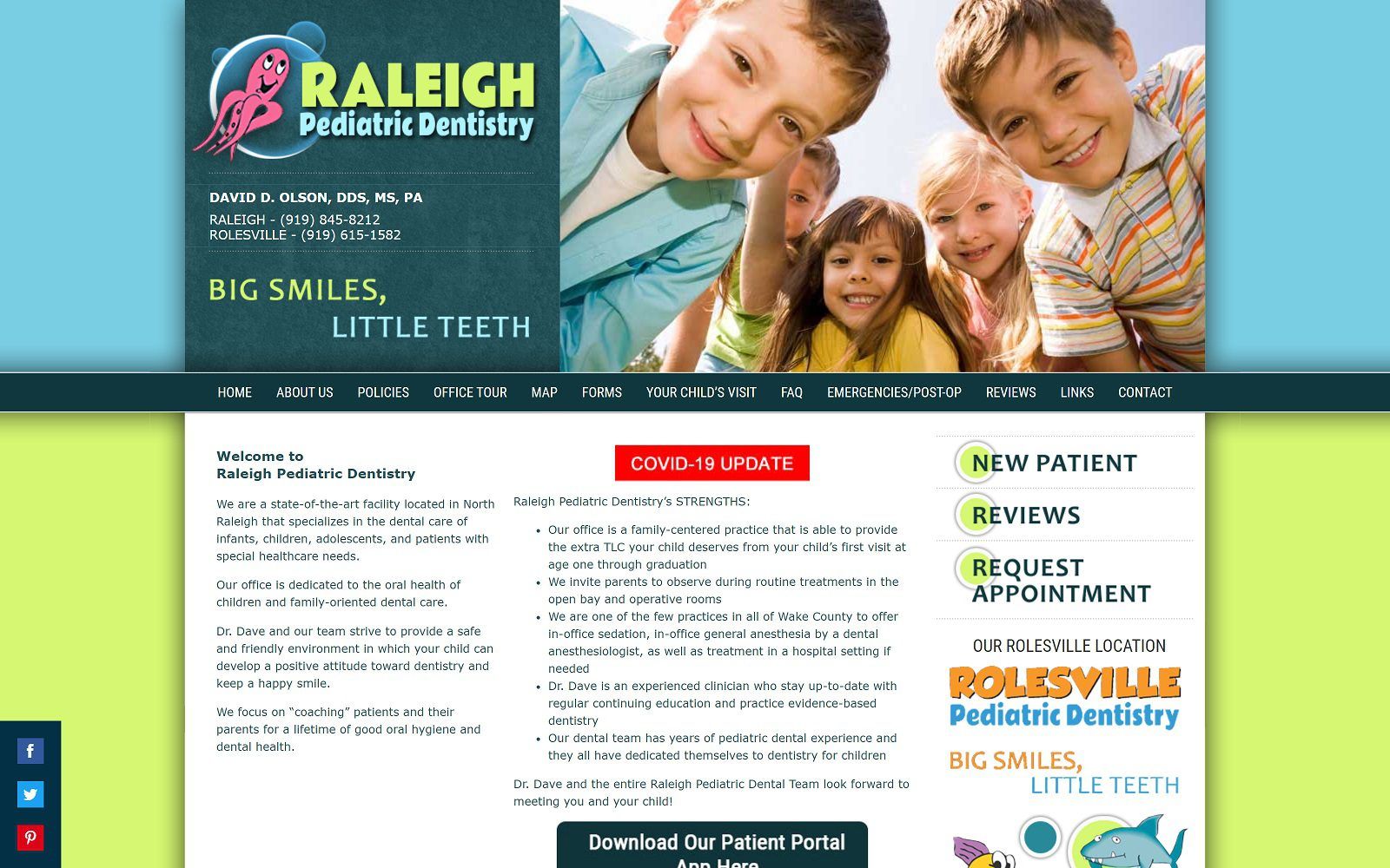 The screenshot of raleigh pediatric dentistry dr. David d. Olson website