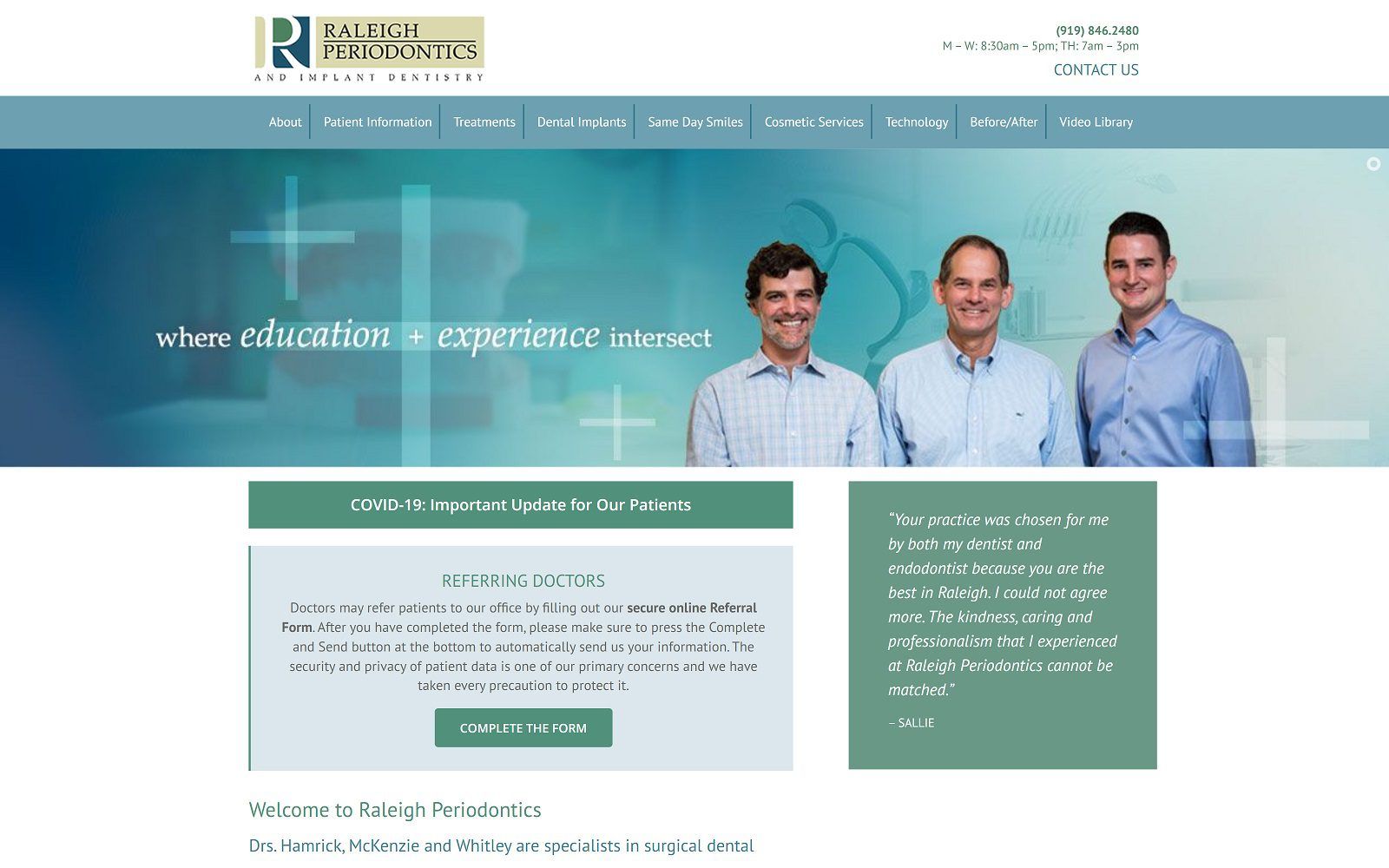 The screenshot of raleigh periodontics and implant dentistry website